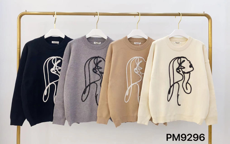 Grossiste Paris et Moi - Pullover oversize col rond à broderie 3D