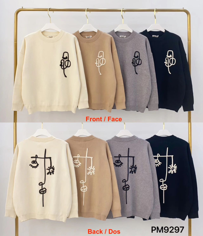 Grossiste Paris et Moi - Pullover oversize col rond à broderie 3D
