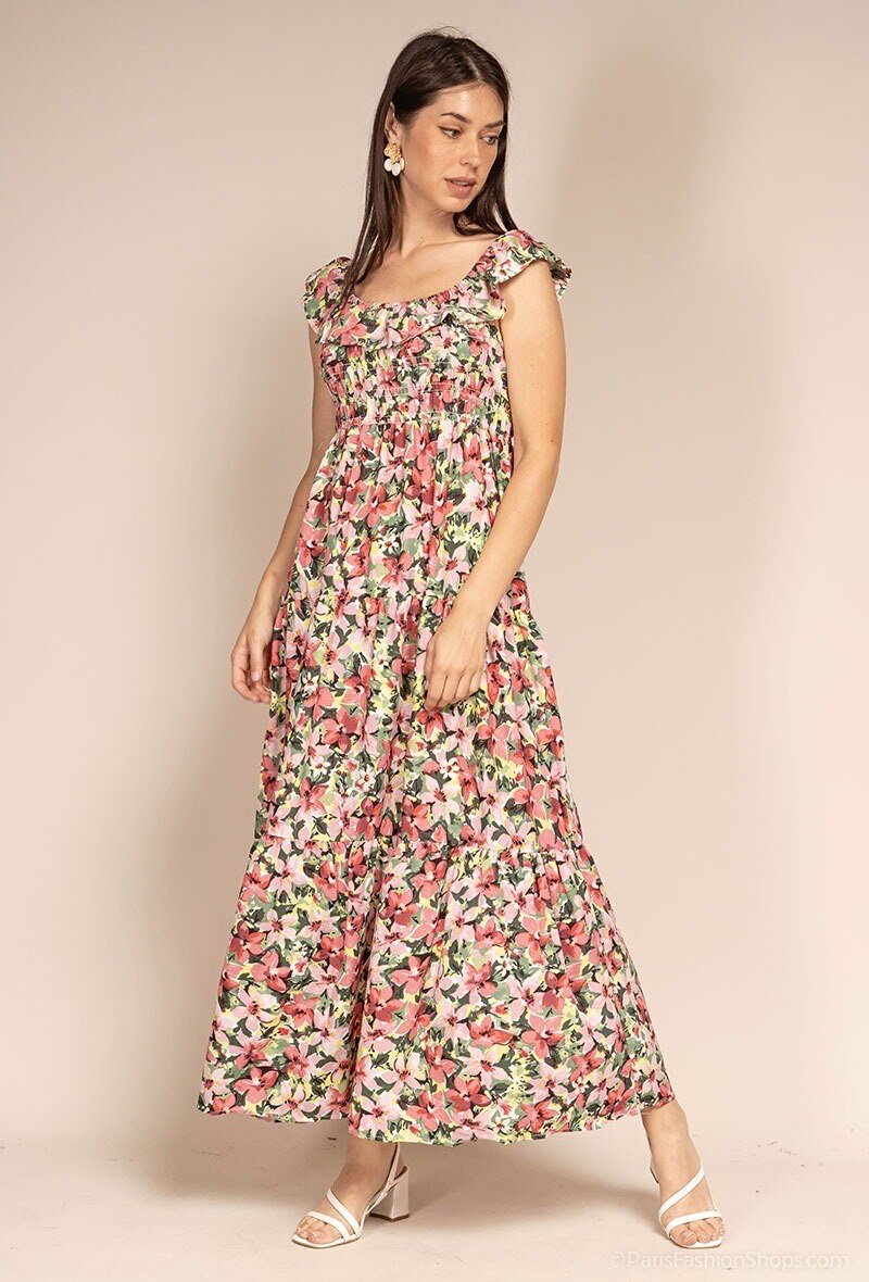 Grossiste Paris et Moi - Robe à imprimé fleurs à volants