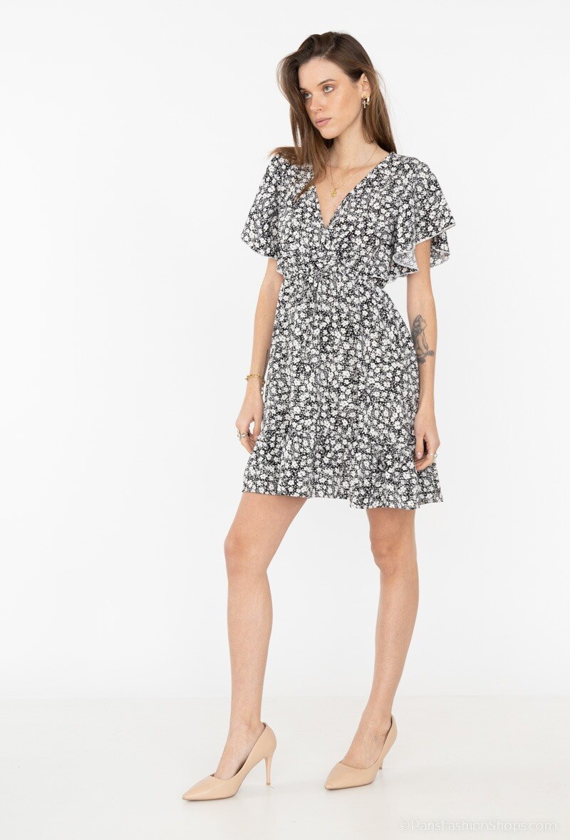 Grossiste Paris et Moi - Robe courte cache-coeur à imprimé pois