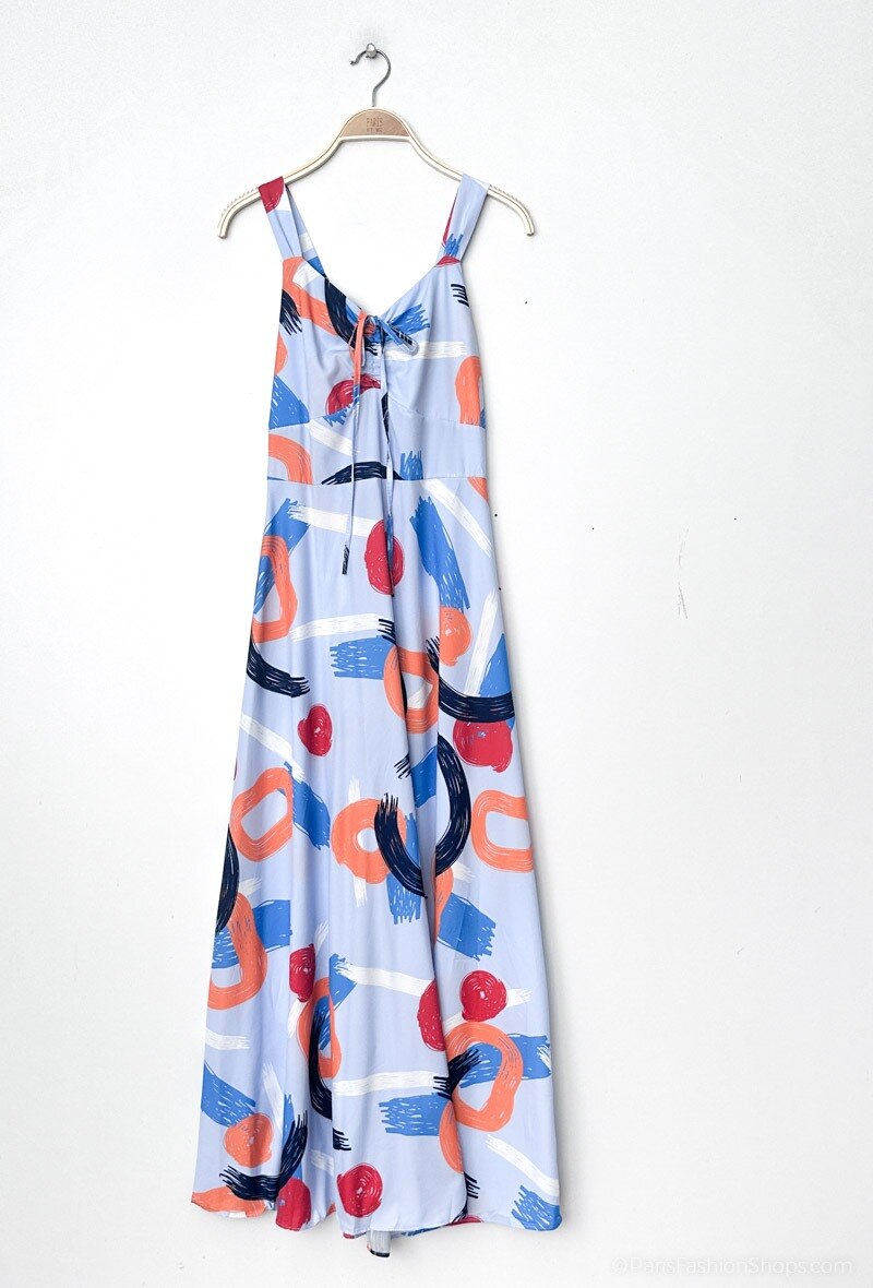Grossiste Paris et Moi - Robe fluide ajustable à bretelles à imprimé géométriques