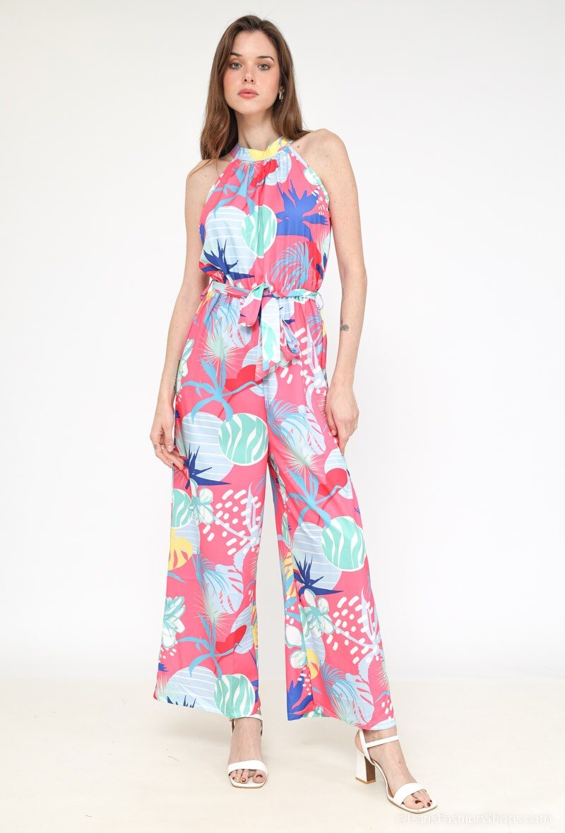 Grossiste Paris et Moi - Robe trapèze ras du cou licou fluide à imprimé style MIAMI VICE