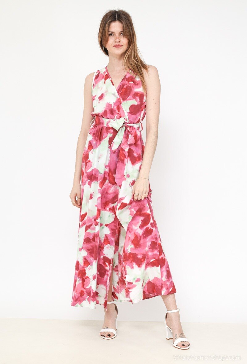 Grossiste Paris et Moi - Robe dos nu en V à imprimé fleuri tie and dye