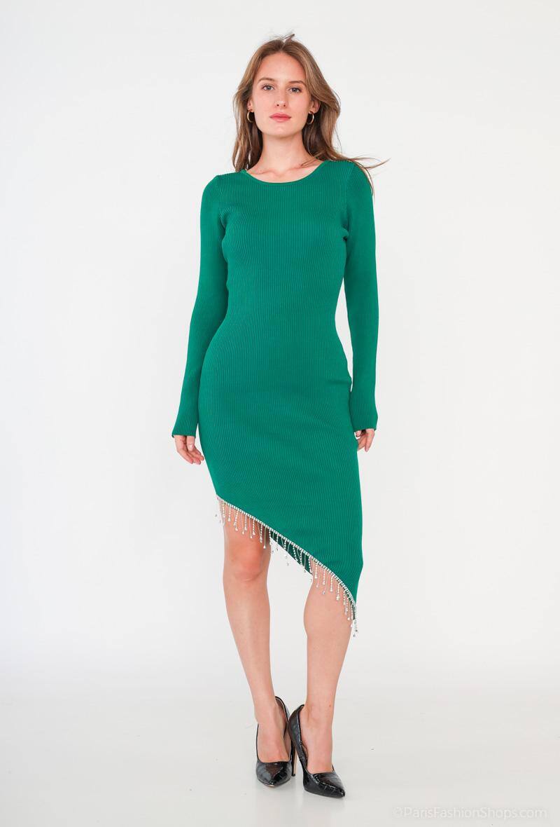 Wholesaler Paris et Moi - Plain ribbed dress with diagonal sequins