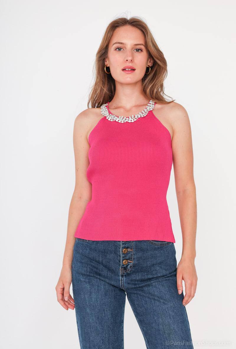 Wholesaler Paris et Moi - American collar top, sequined with diamonds