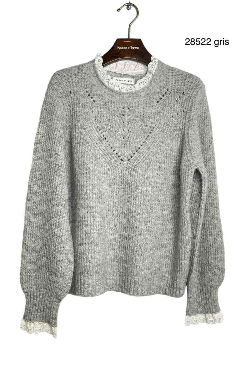 Pull PEACE N’LOVE Bleu Marine Taille 36/38 - Motif Zèbre Coudières - Très Bon État