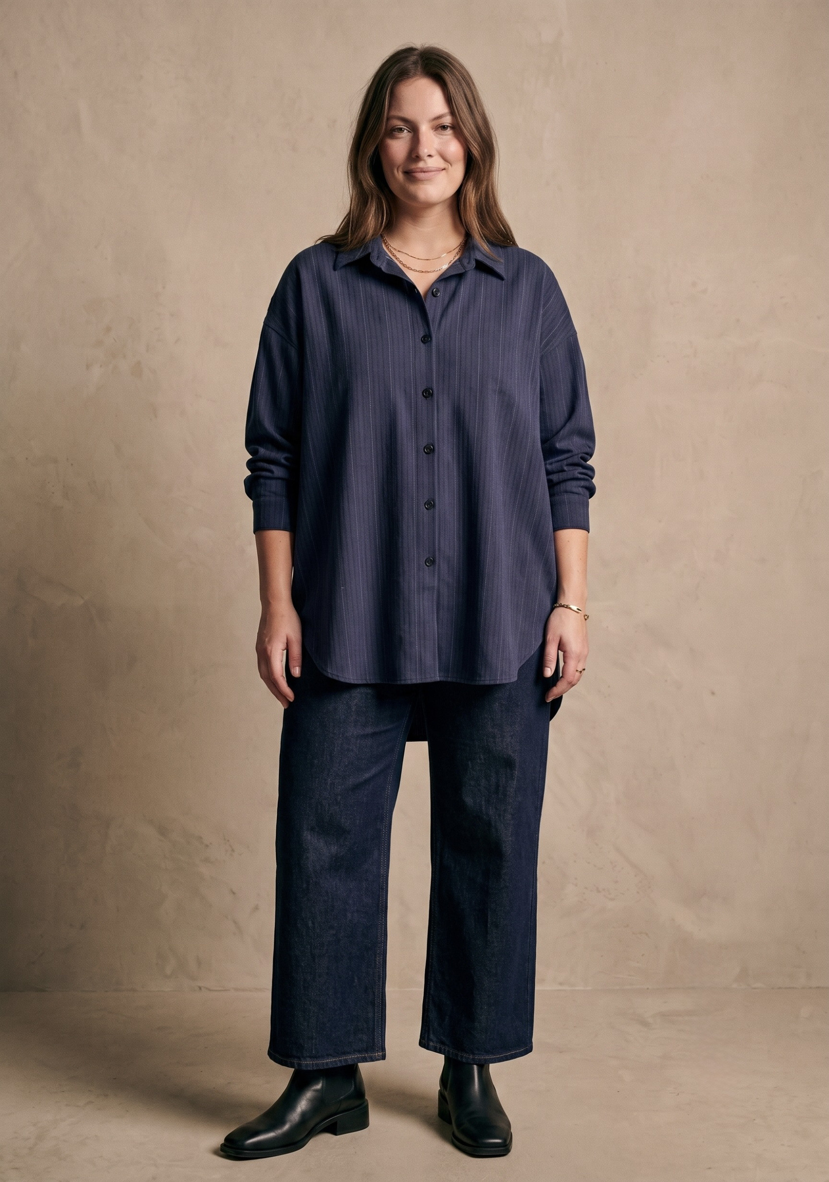 Großhändler Pépouz' Paris Curve - Übergrößen Oversize-Jeanshemd mit Kragen und langen Ärmeln