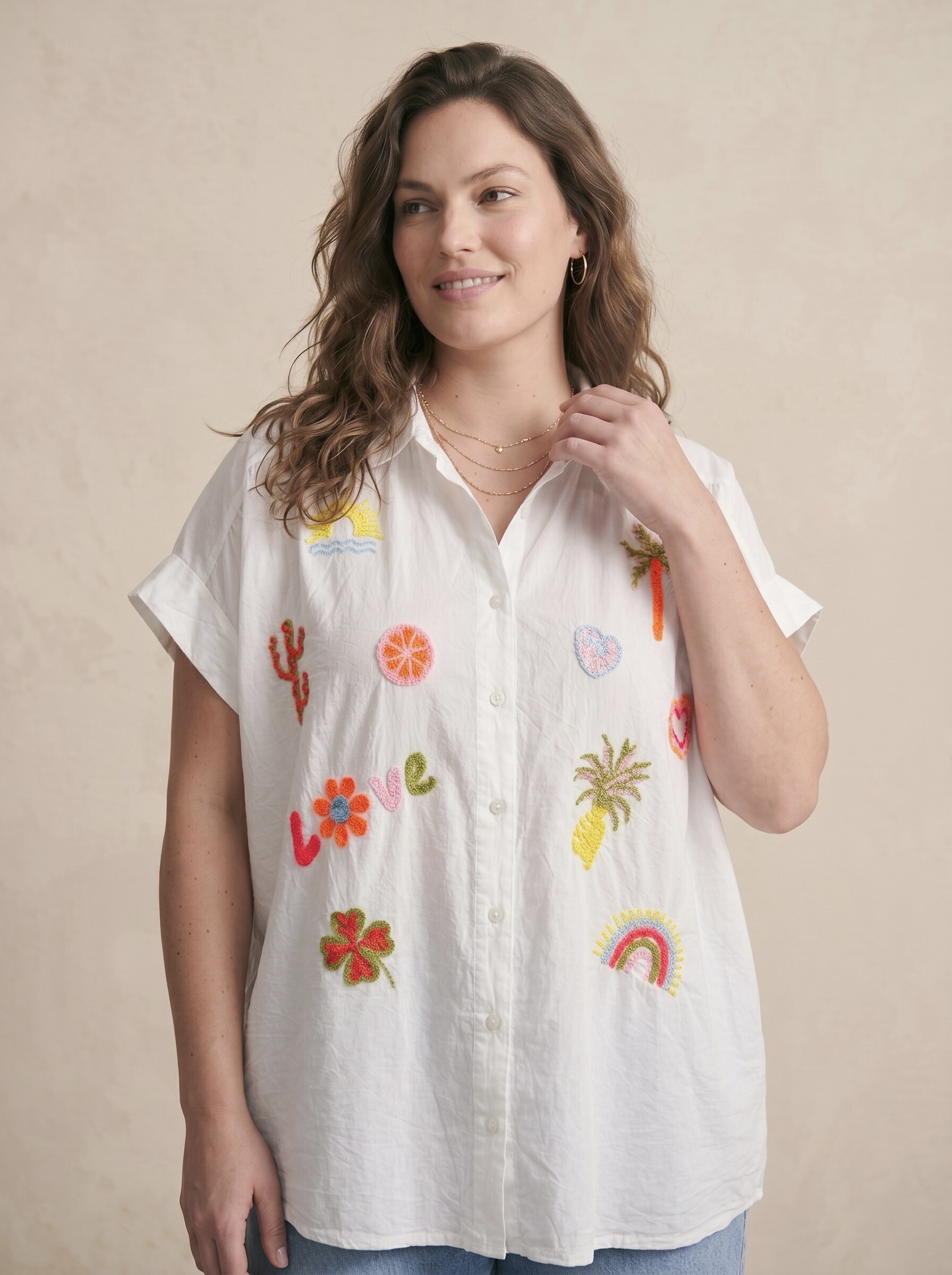 Grossiste Pépouz' Paris Curve - GRANDE TAILLE Chemise manches courtes voile de coton brodée légère