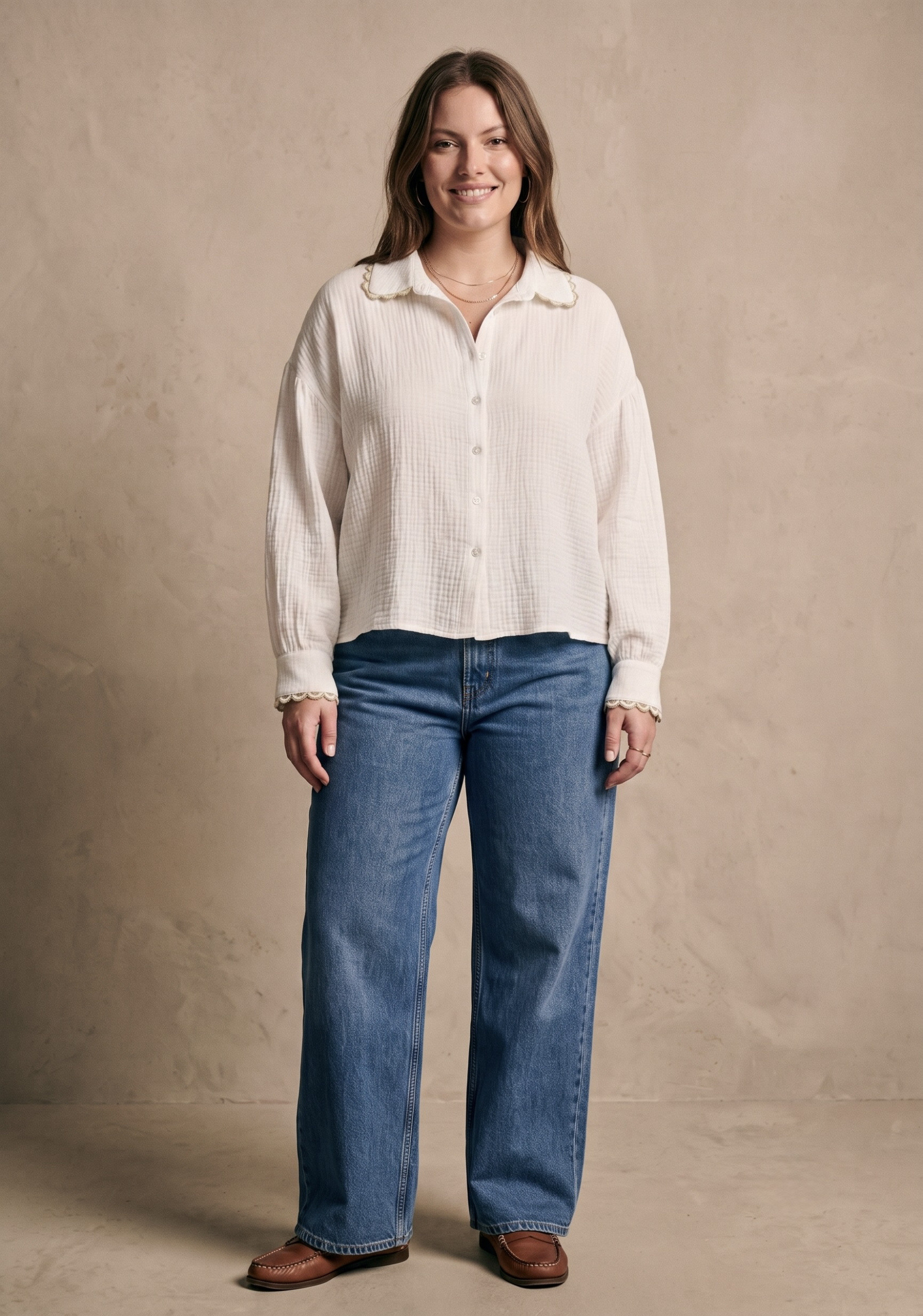 Großhändler Pépouz' Paris Curve - Oversize-Hemd aus Baumwollgaze mit Kragen und langen Ärmeln
