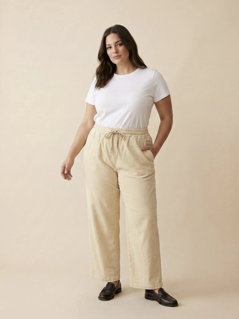 Grossiste Pépouz' Paris Curve - Grande taille pantalon gabardine de coton taille élastiquée coupe droite