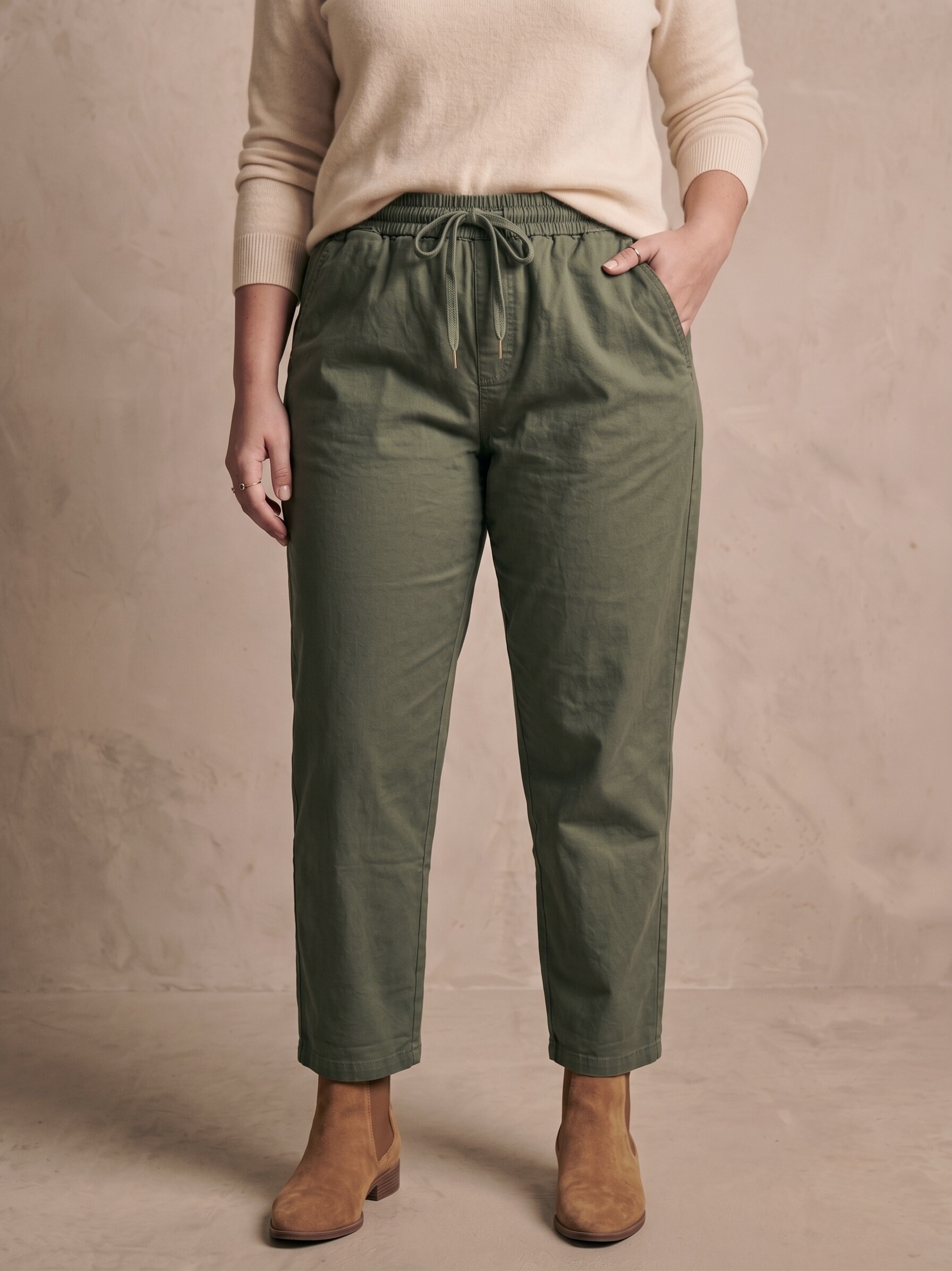 Großhändler Pépouz' Paris Curve - Große Größe Baumwoll-Gabardinehose mit elastischem Bund und geradem Schnitt