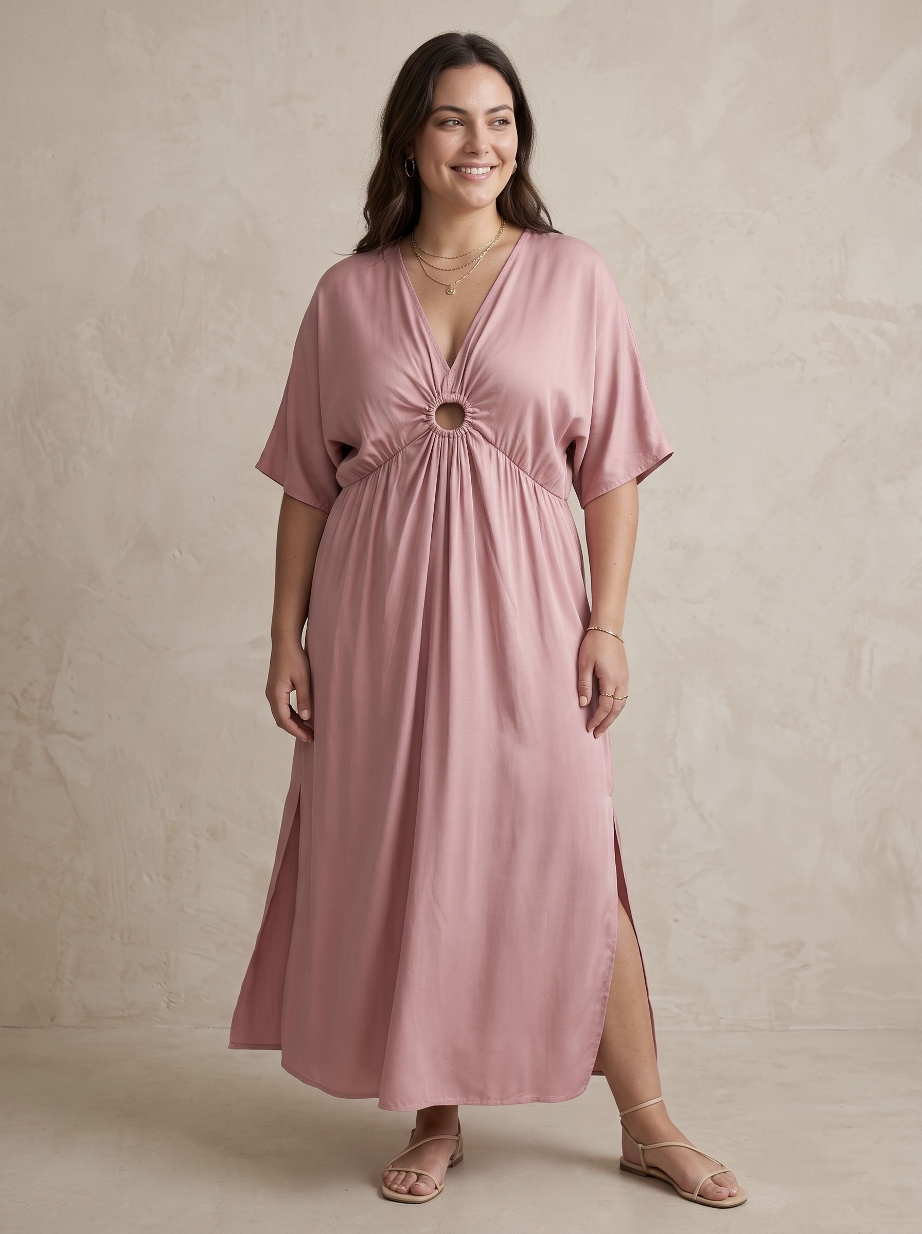 Grossiste Pépouz' Paris Curve - Grande taille robe longue fluide col V manches kimono