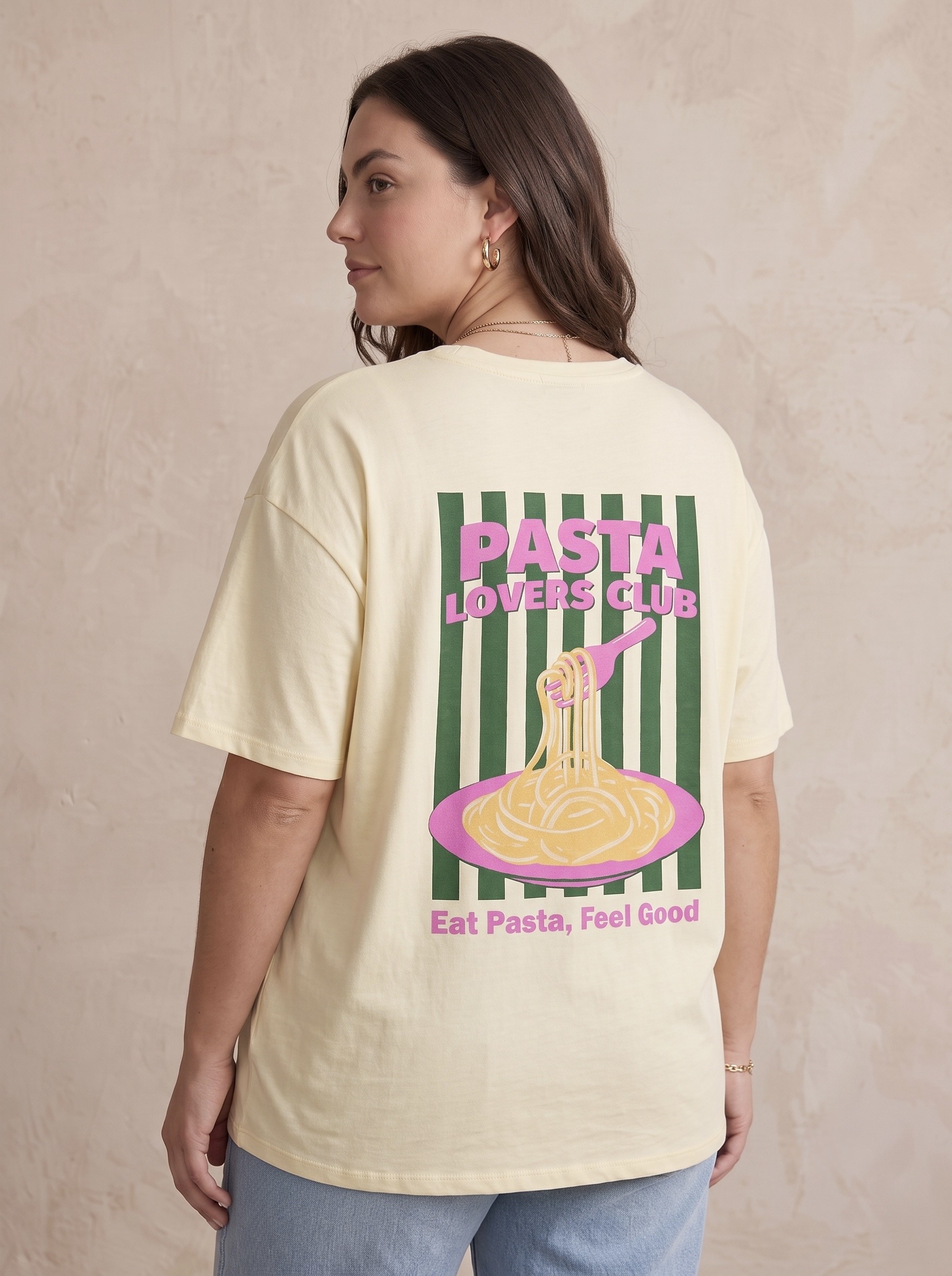 Grossiste Pépouz' Paris Curve - Grande taille t-shirt oversize col V manches courtes imprimé coton