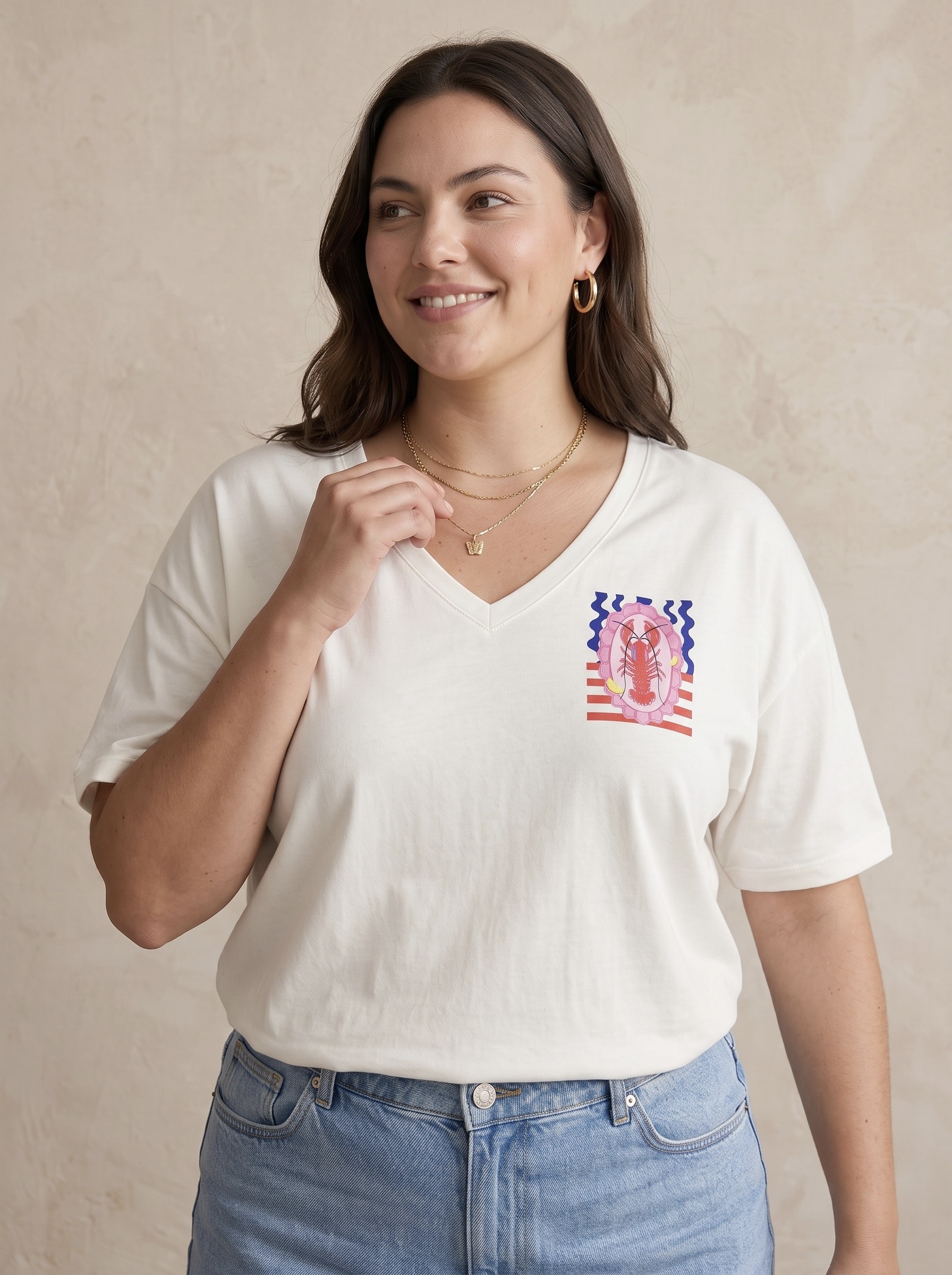 Mayorista Pépouz' Paris Curve - Camiseta de algodón estampada de talla grande, cuello en V y manga corta