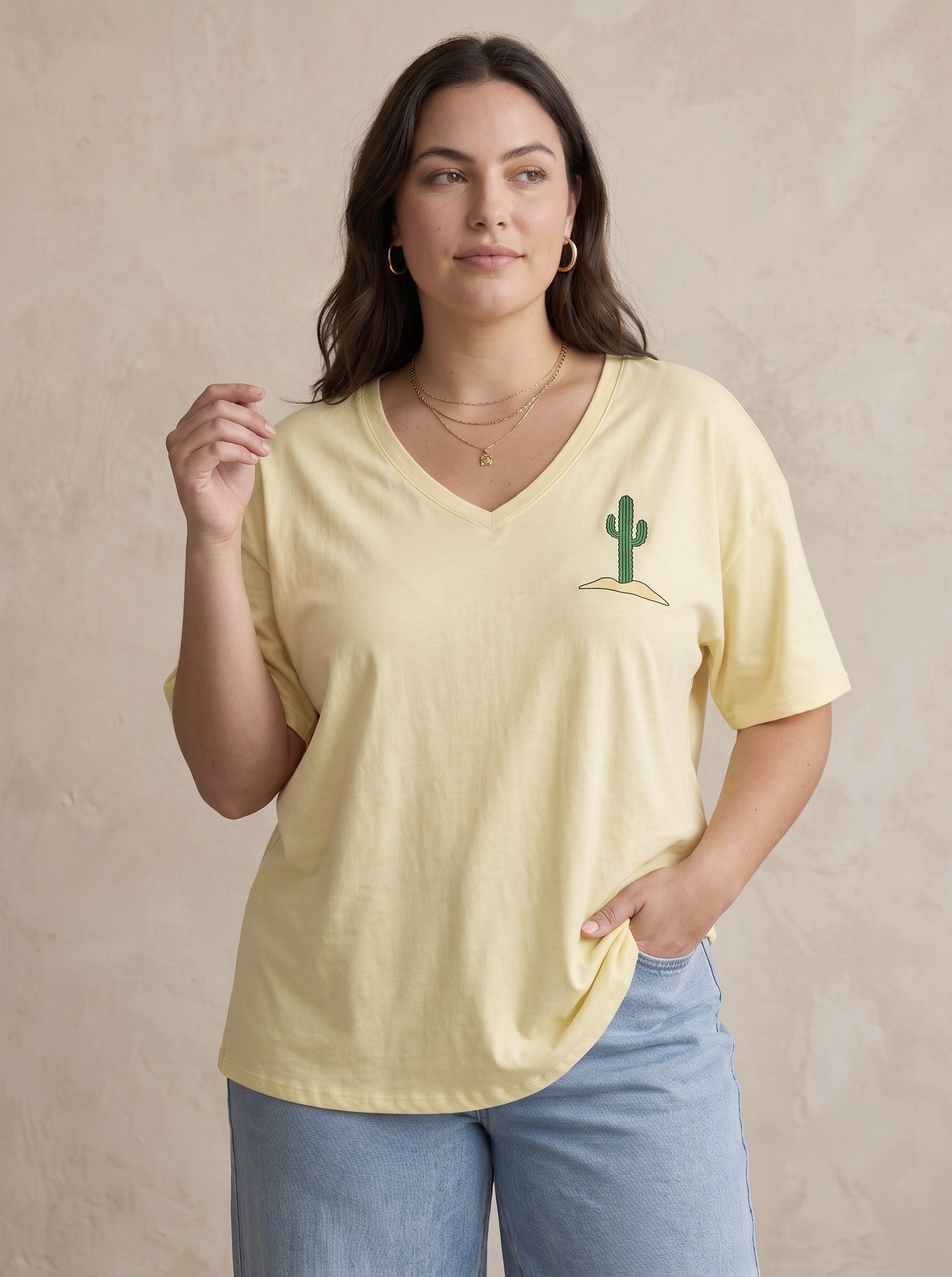 Grossiste Pépouz' Paris Curve - Grande taille t-shirt oversize col V manches courtes imprimé coton