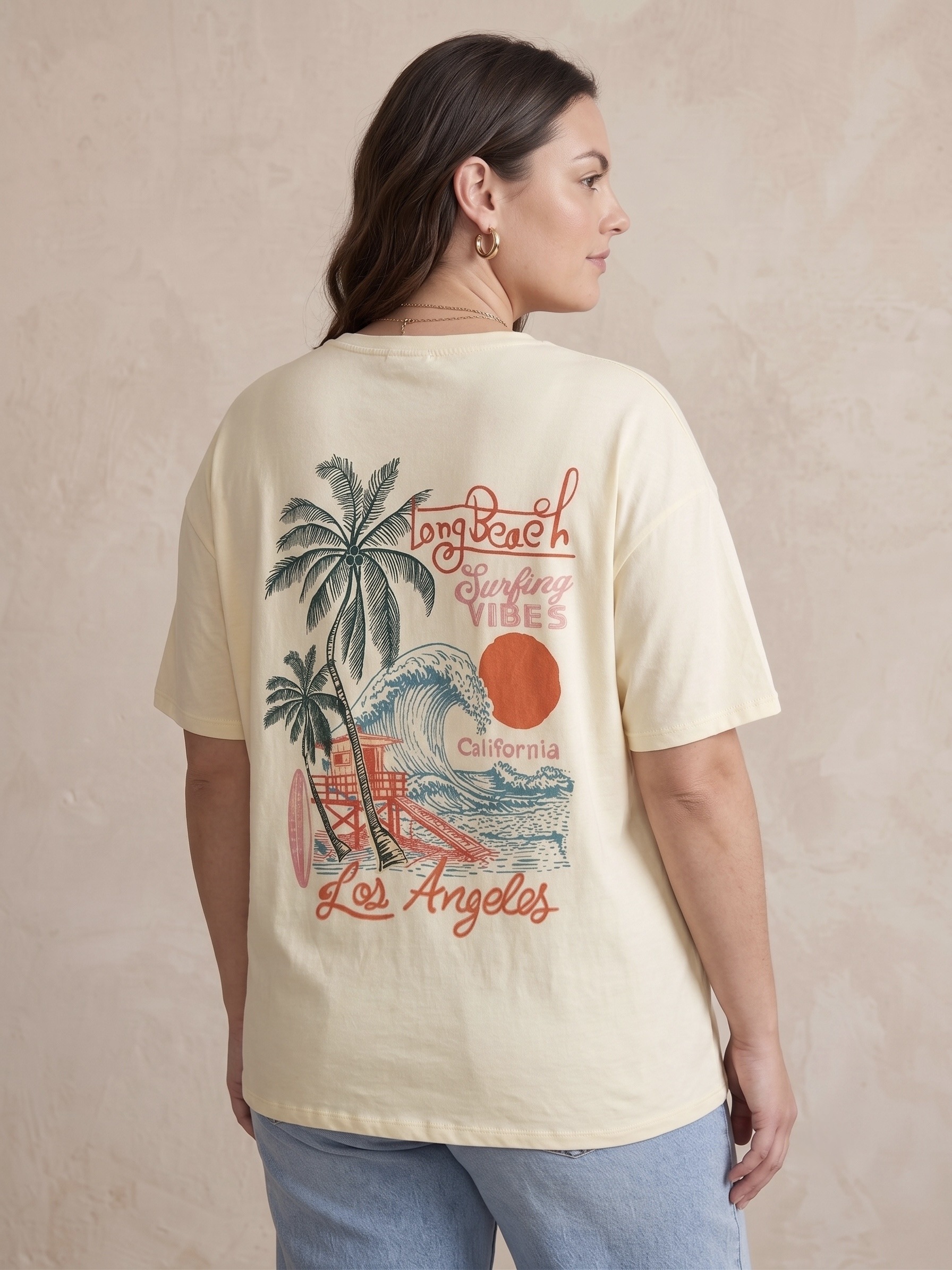Mayorista Pépouz' Paris Curve - Camiseta de algodón estampada de talla grande, cuello en V y manga corta