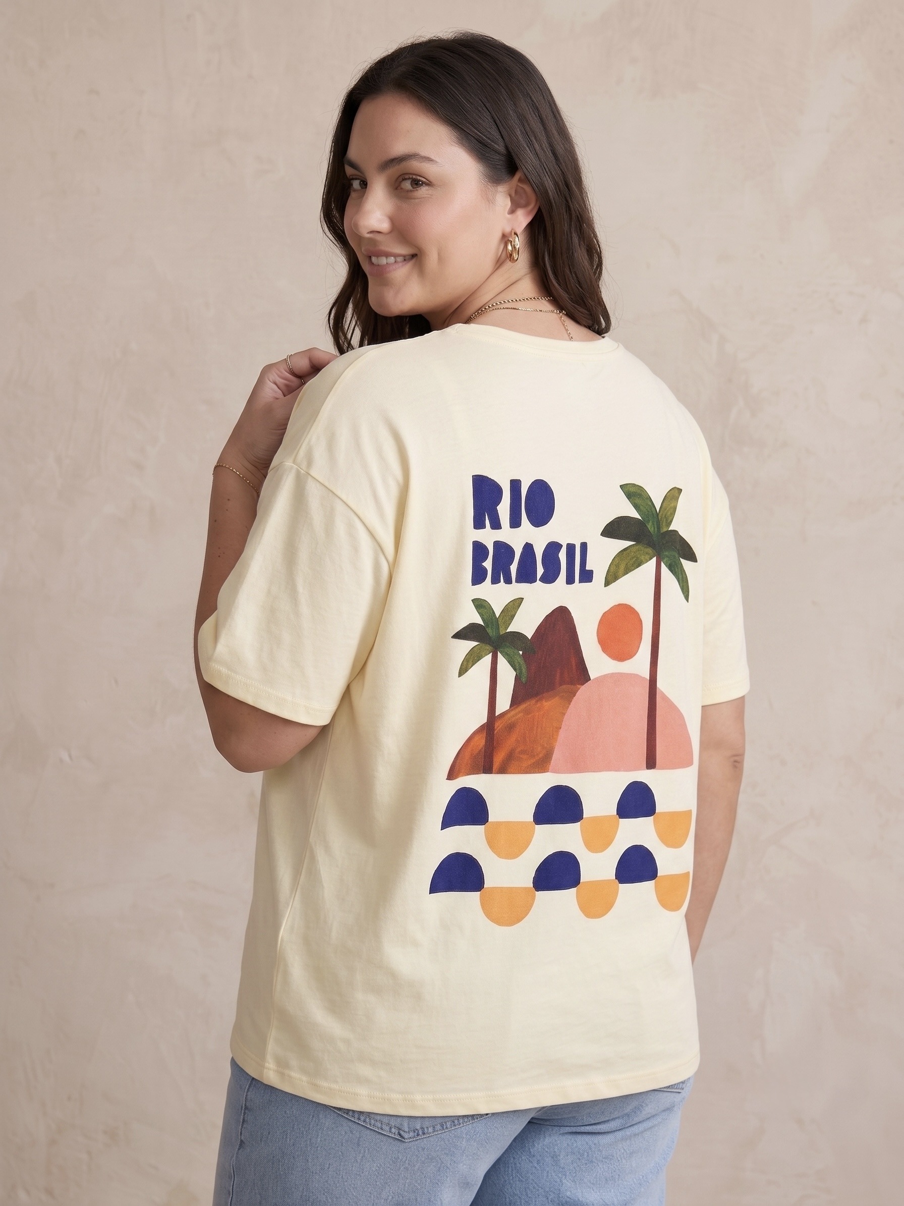 Mayorista Pépouz' Paris Curve - Camiseta de algodón estampada de talla grande, cuello en V, manga corta, estilo oversize