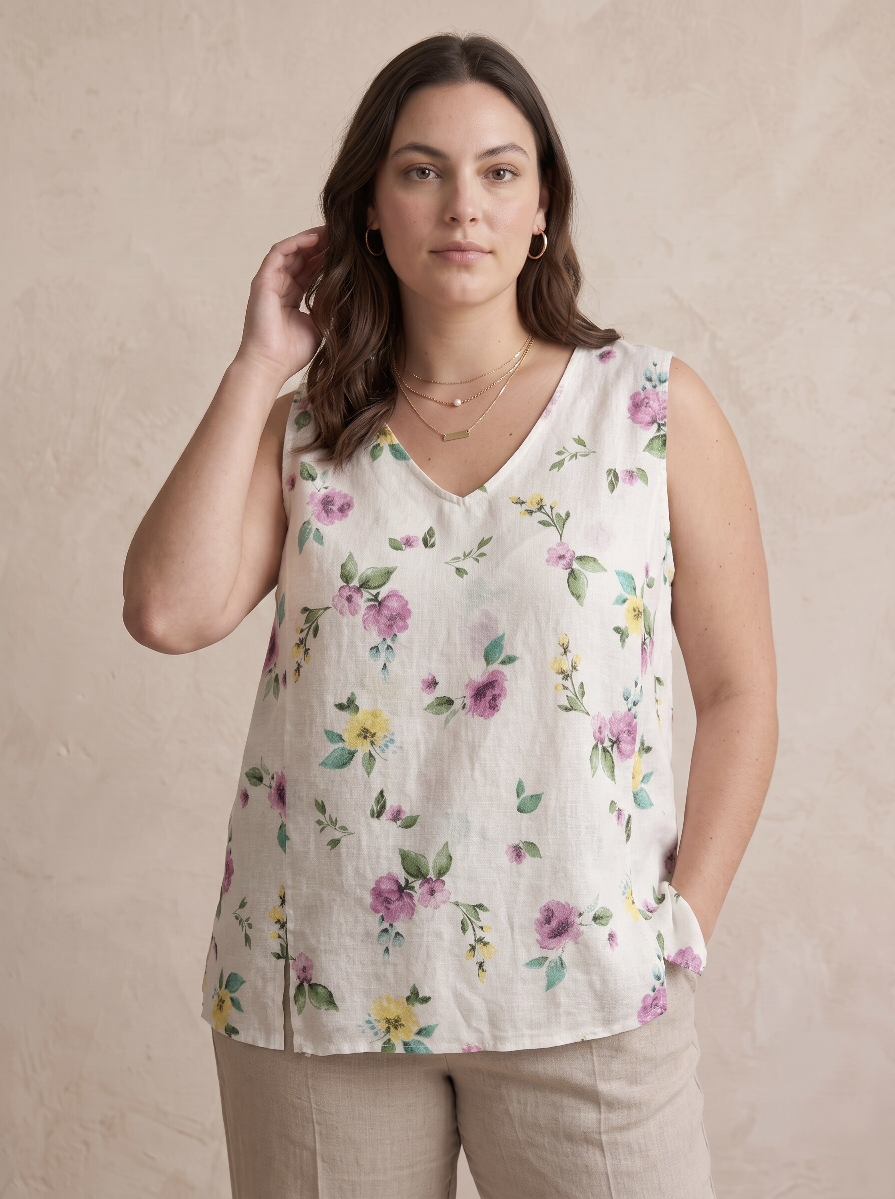 Mayorista Pépouz' Paris Curve - Blusa sin mangas de talla grande con estampado floral, cuello en V y corte holgado