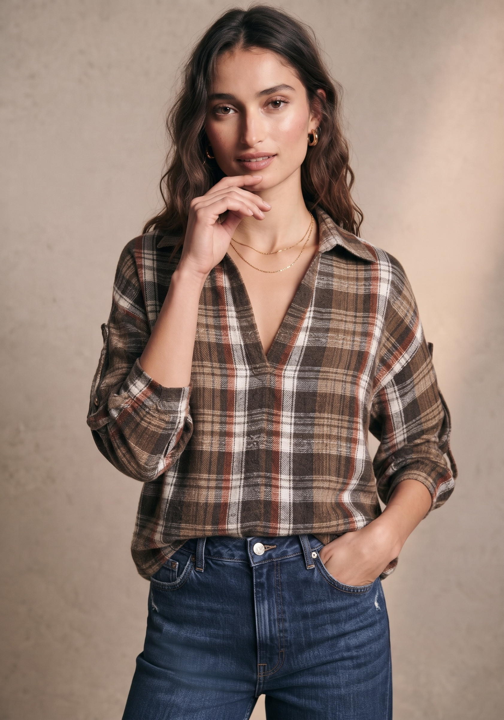 Grossiste Pépouz' Paris - Blouse coton à carreaux coupe ample col chemise manches courtes