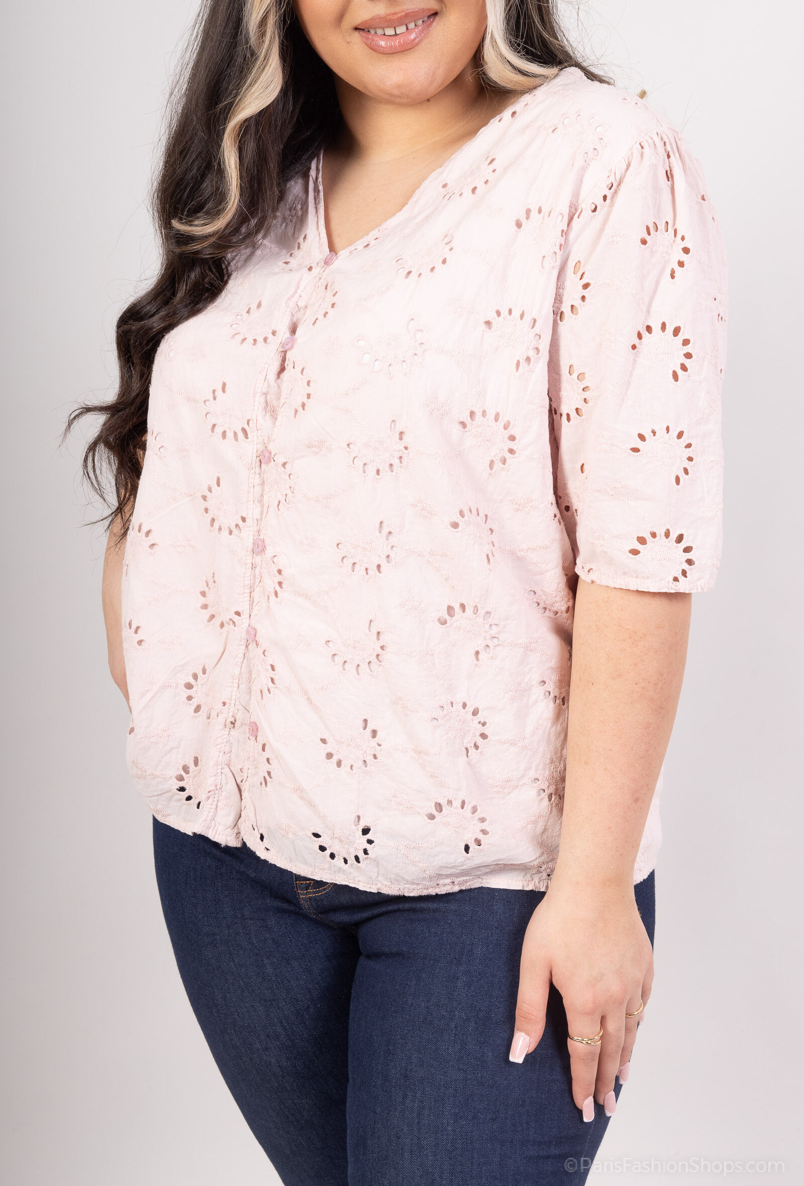 Grossiste Pépouz' Paris - GRANDE TAILLE Blouse 100% coton broderie doublée