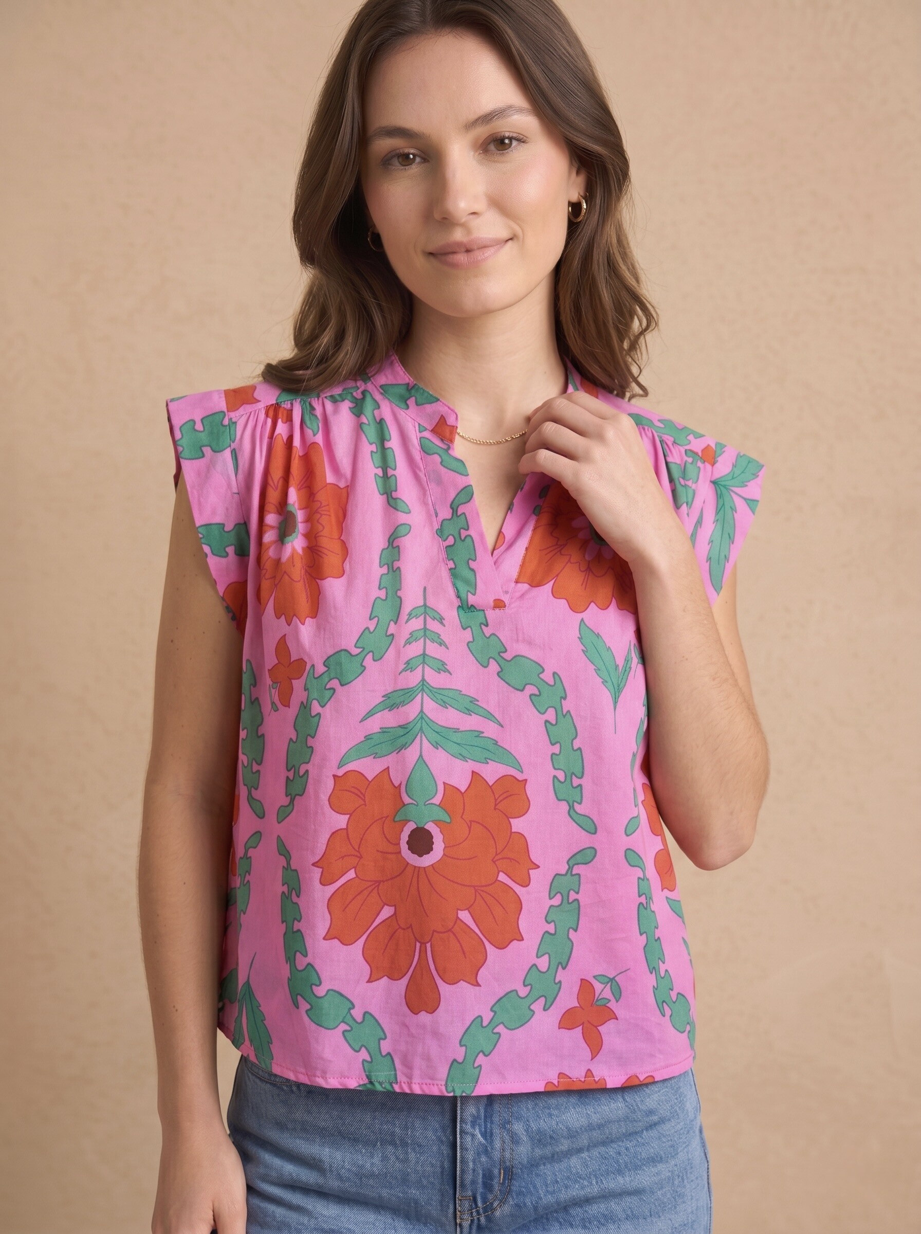Mayorista Pépouz' Paris - Blusa sin mangas con cuello abierto y estampado floral