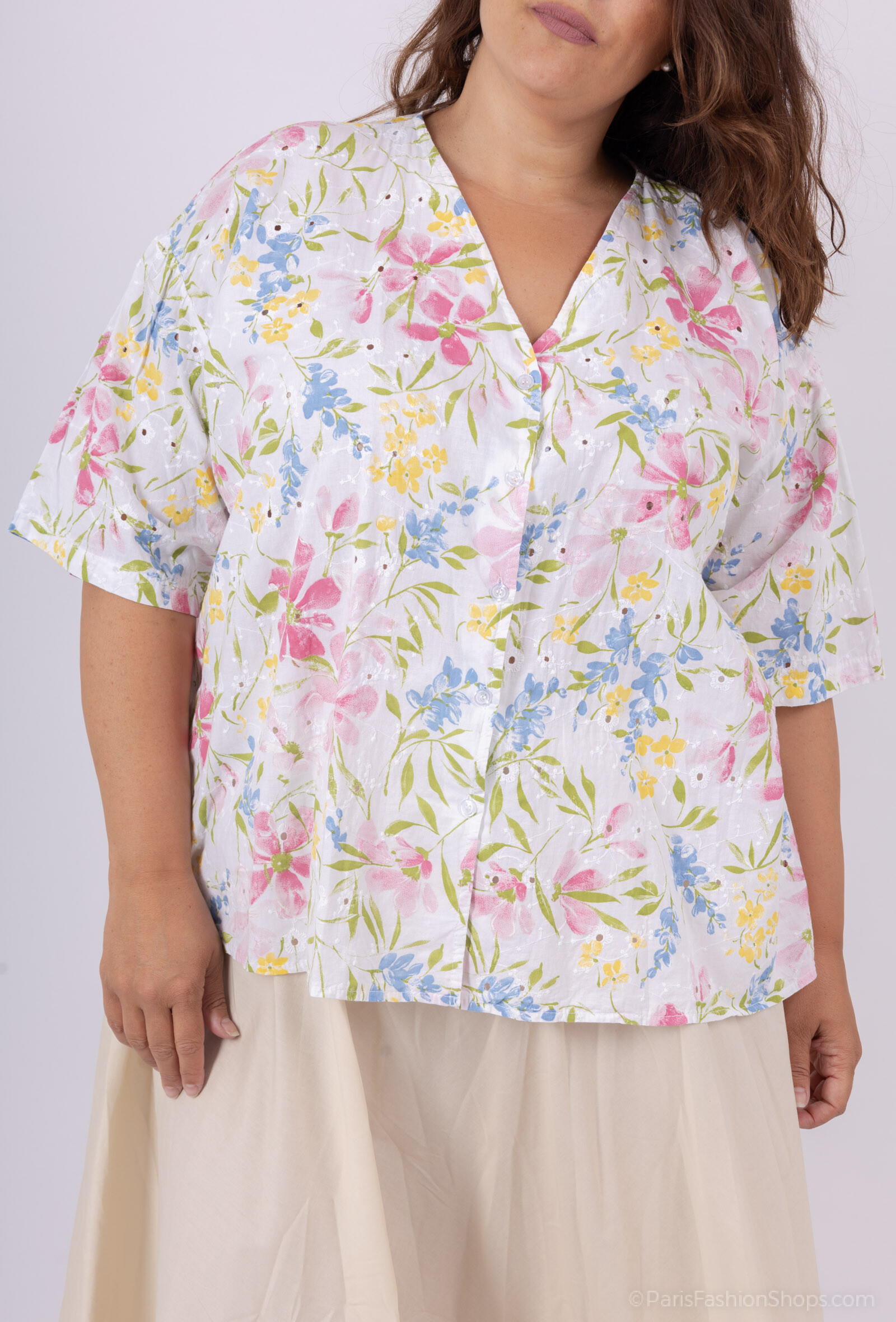 Großhändler Pépouz' Paris - GROSSE GRÖSSE Bluse Stickerei Blumendruck