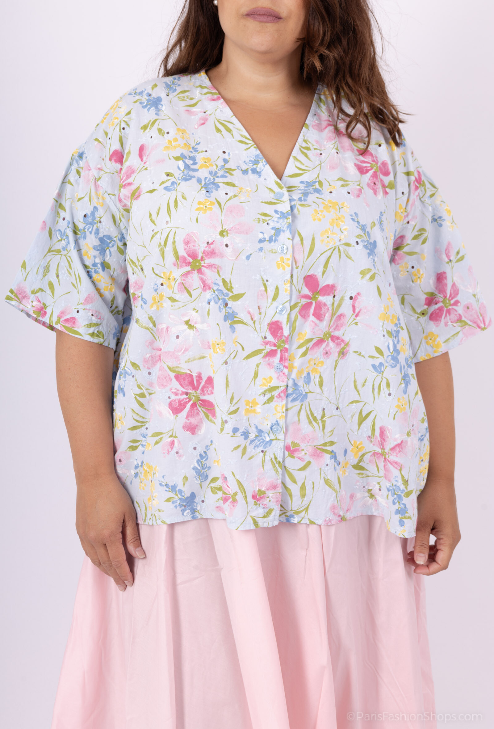 Großhändler Pépouz' Paris - GROSSE GRÖSSE Bluse Stickerei Blumendruck