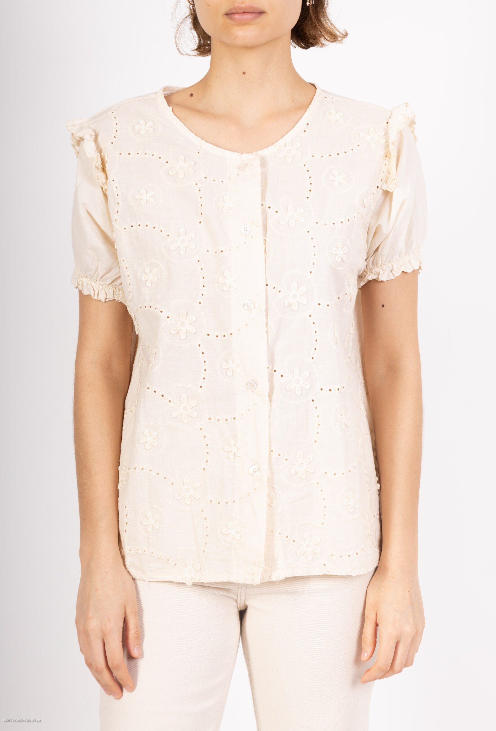 Wholesaler Pépouz' Paris - Embroidery blouse with ruffles on the shoulders
