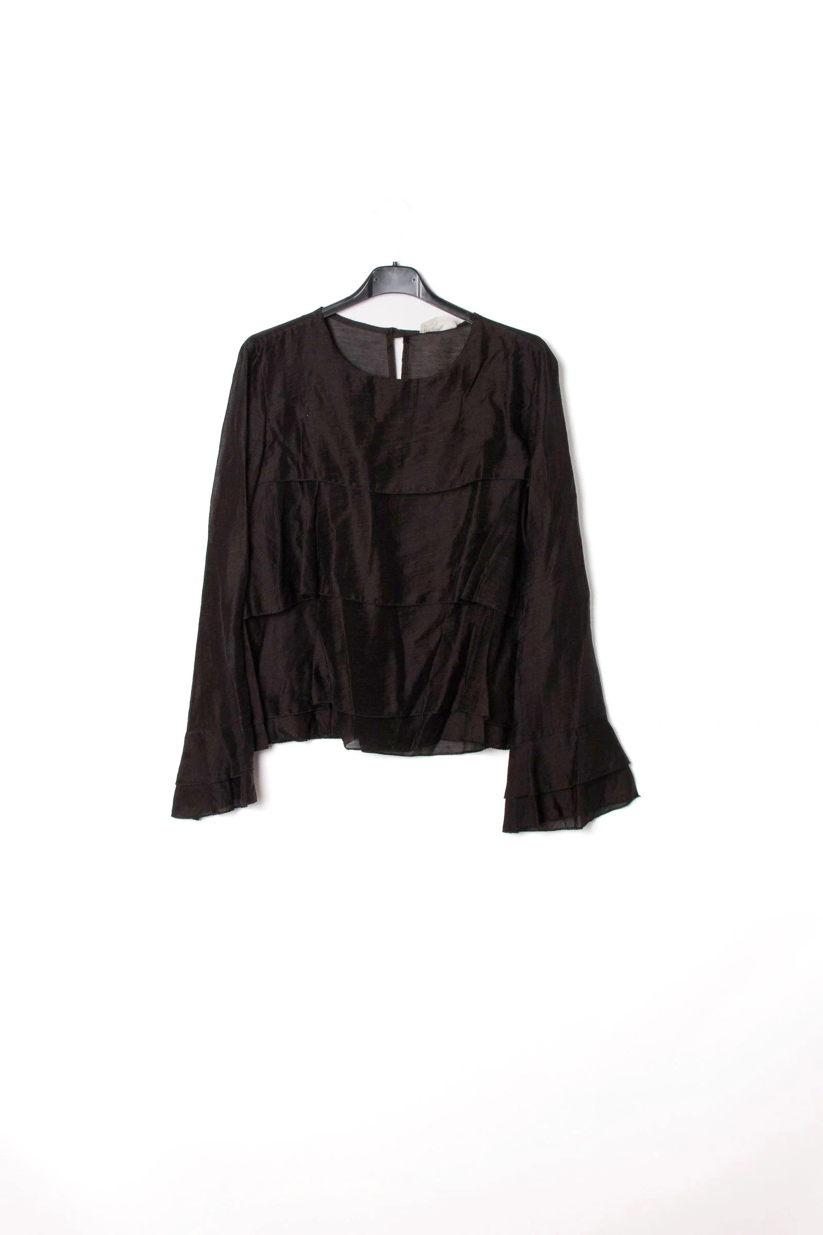Grossiste Pépouz' Paris - Blouse fluide à volants col rond manches longues évasées