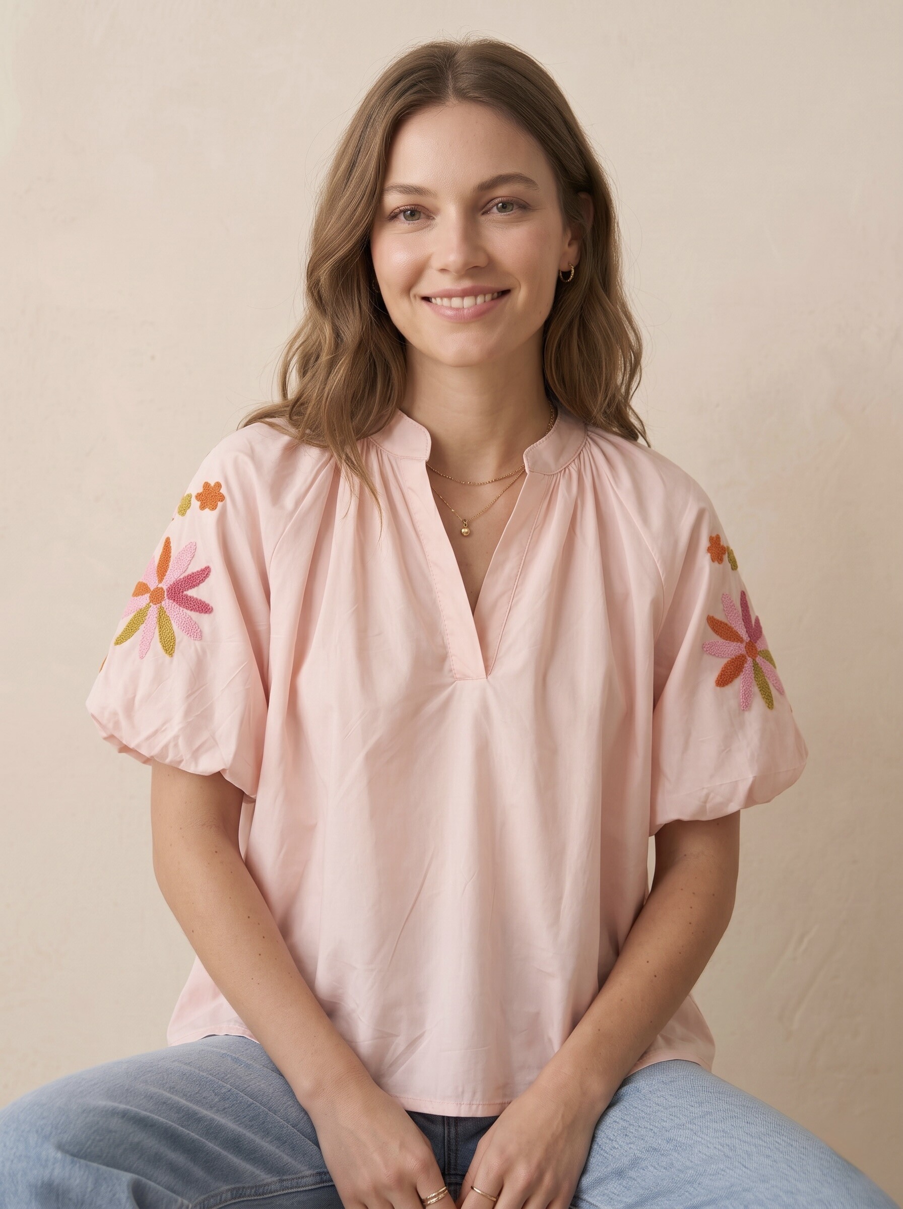 Grossiste Pépouz' Paris - Blouse coton manches courtes bouffantes brodées