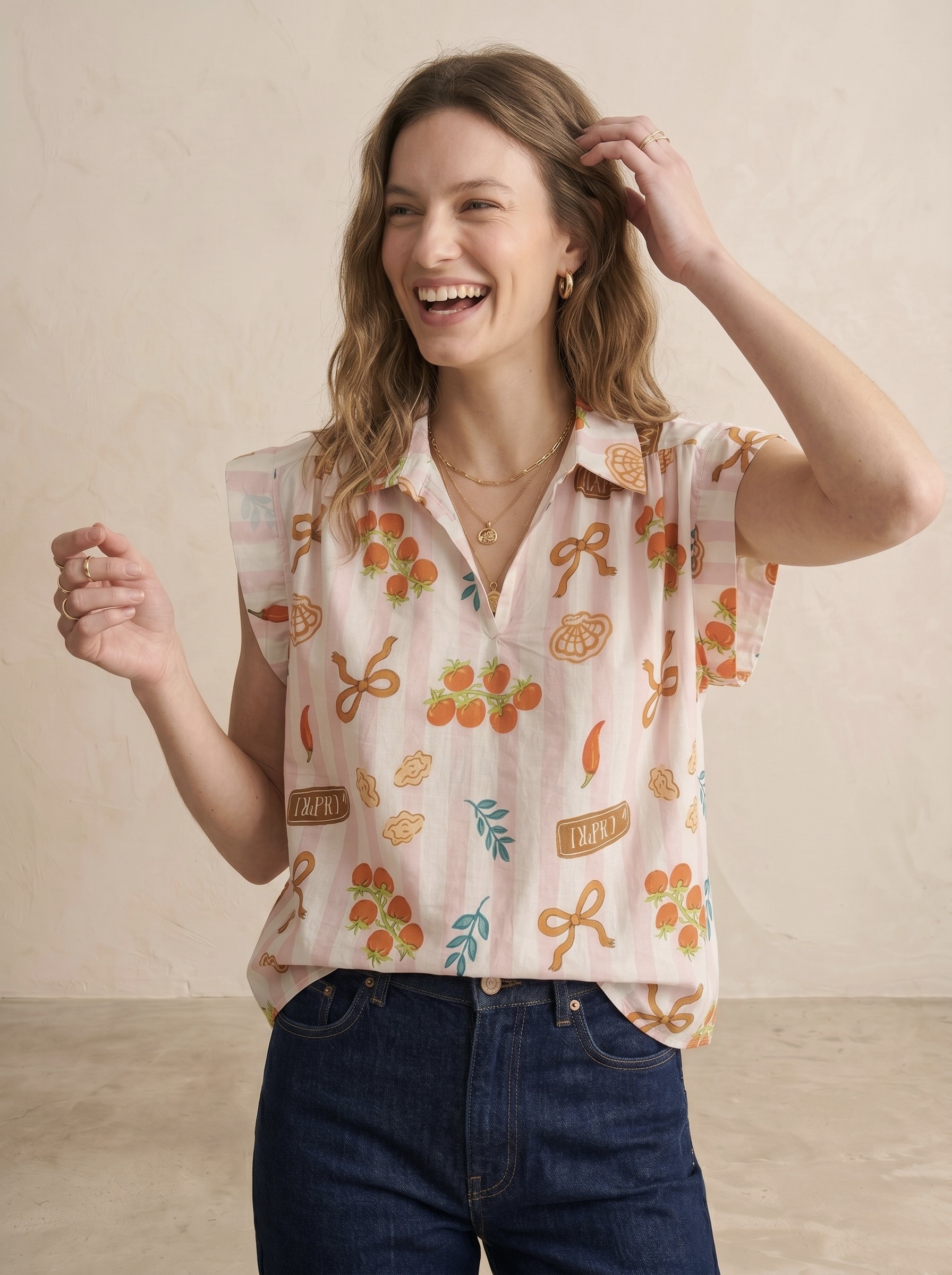 Mayorista Pépouz' Paris - Blusa de algodón con rayas y estampados coloridos