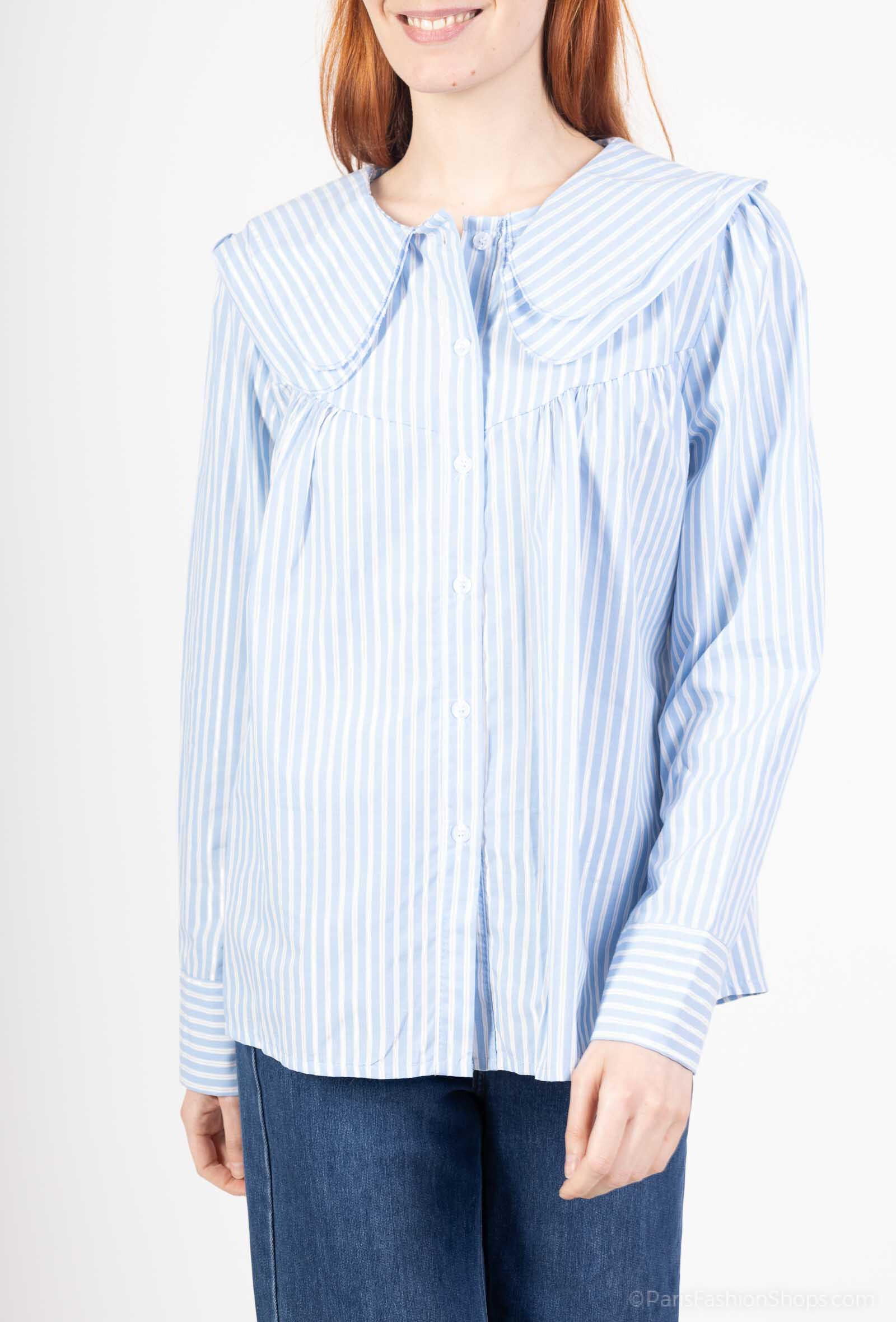 Grossiste Pépouz' Paris - Chemise 99% coton col claudine à rayures