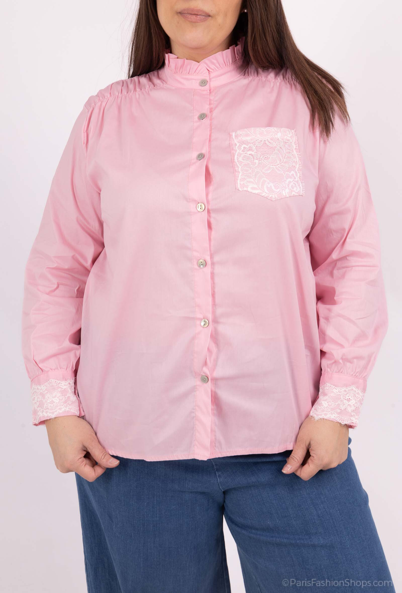 Grossiste Pépouz' Paris - GRANDE TAILLE Chemise col mao avec dentelle