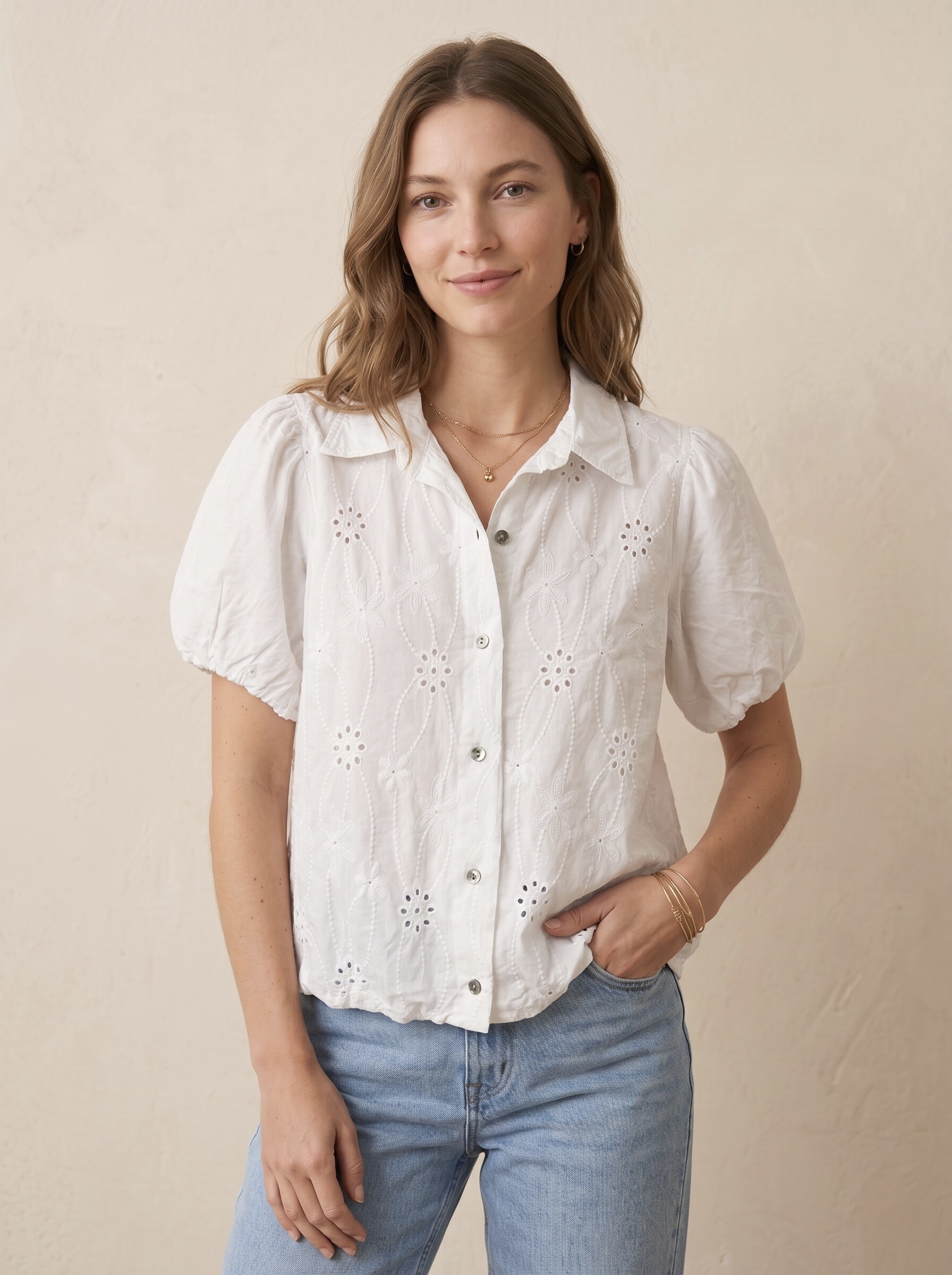 Wholesaler Pépouz' Paris - Cotton shirt with eyelet embroidery and short sleeves