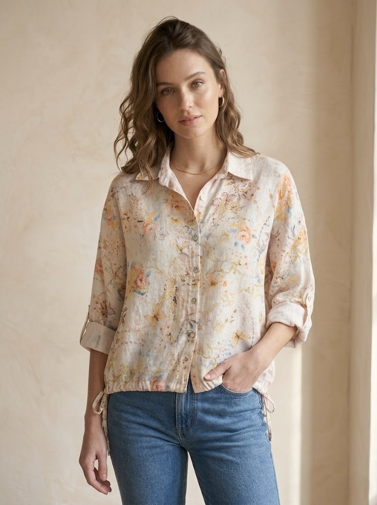 Grossiste Pépouz' Paris - Chemise gaze de coton imprimé floral manches longues