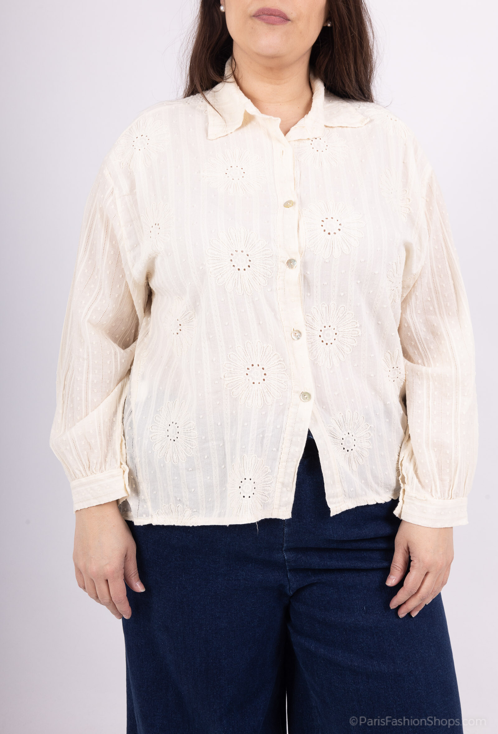 Grossiste Pépouz' Paris - GRANDE TAILLE Chemise 100% coton broderie soleil