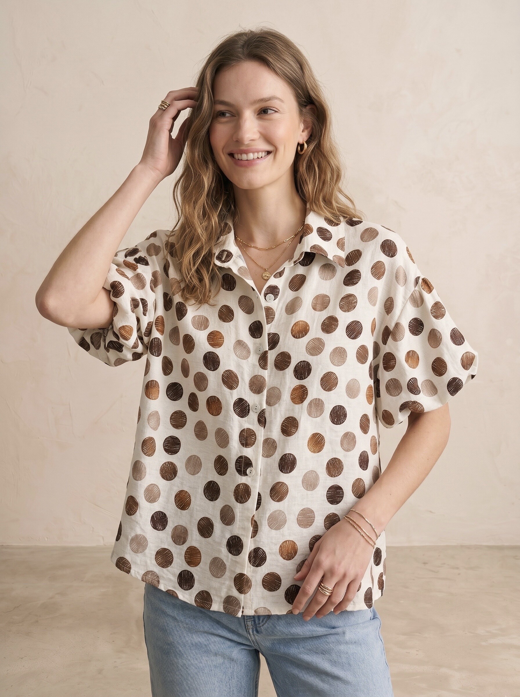 Mayorista Pépouz' Paris - Blusa de manga corta abullonada con estampado de lunares
