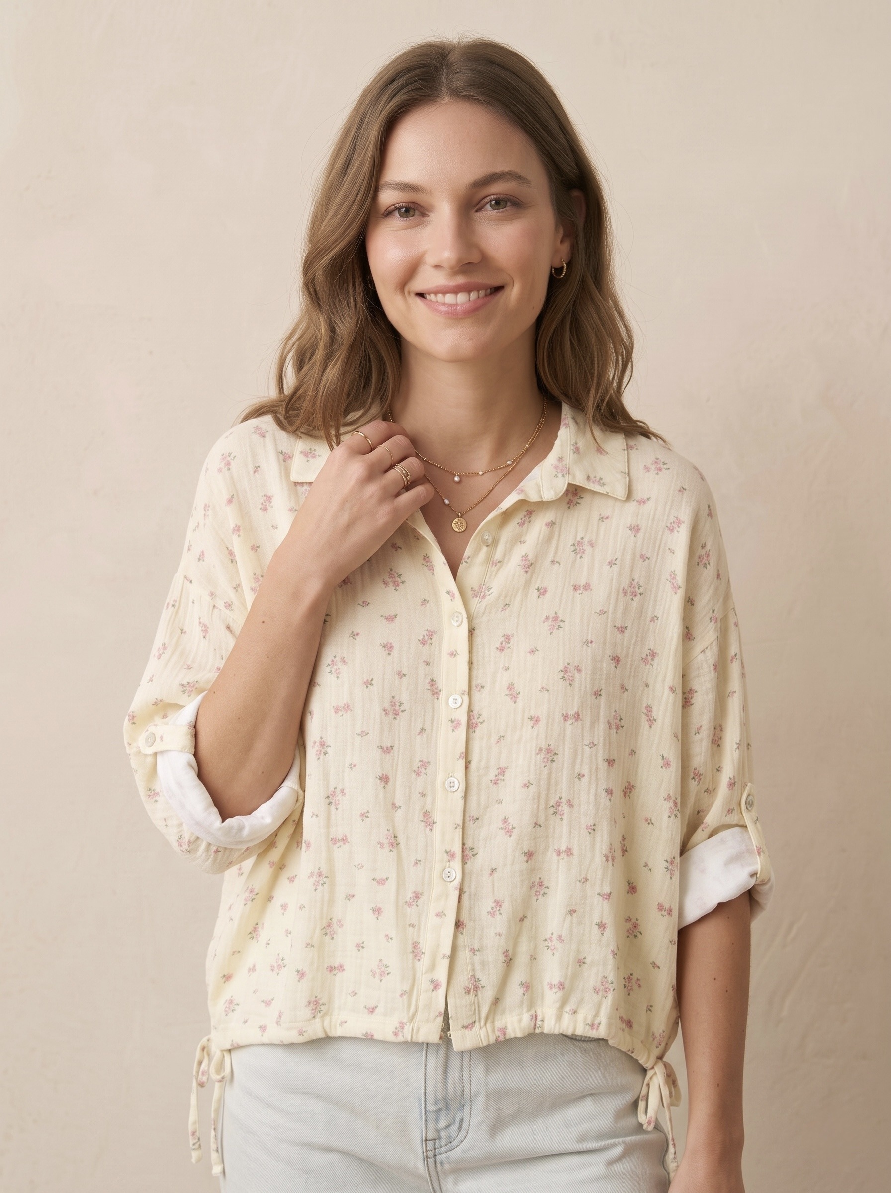 Grossiste Pépouz' Paris - Chemise coton imprimé fleurs ample col chemise manches longues