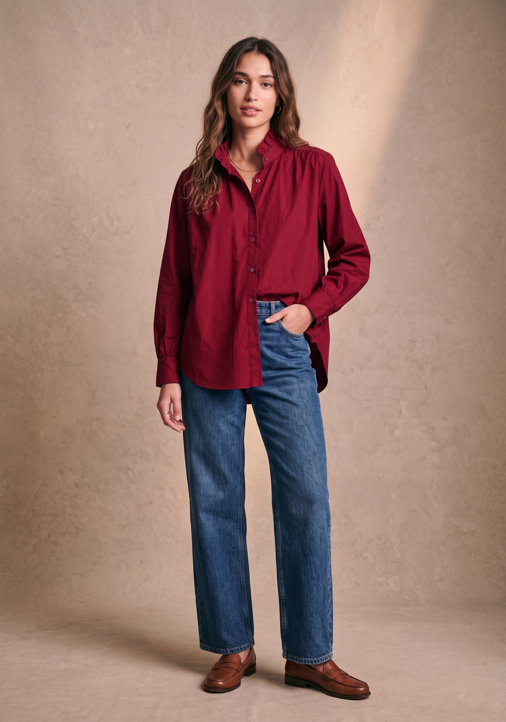 Mayorista Pépouz' Paris - Camisa holgada con cuello con volantes y mangas largas de popelina de algodón