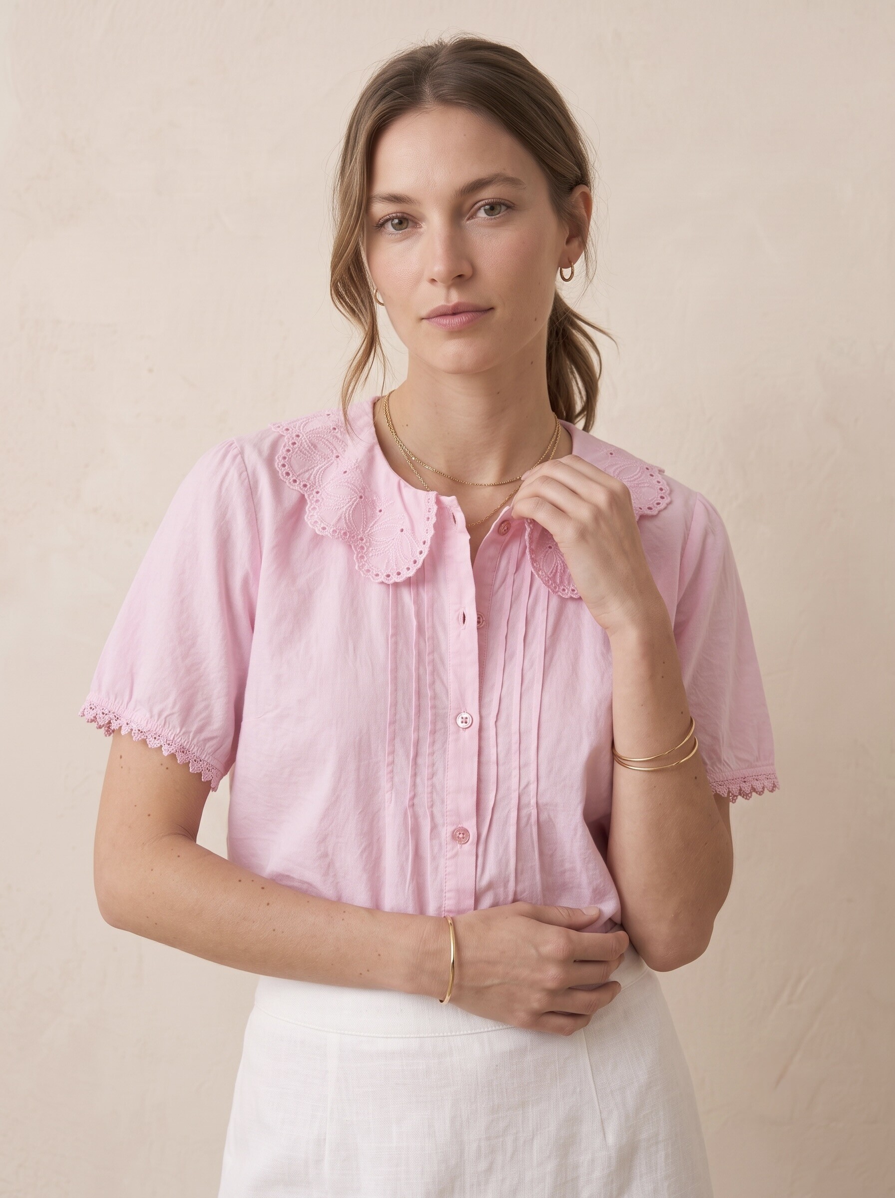 Grossiste Pépouz' Paris - Blouse coton col claudine brodé manches courtes coupe fluide