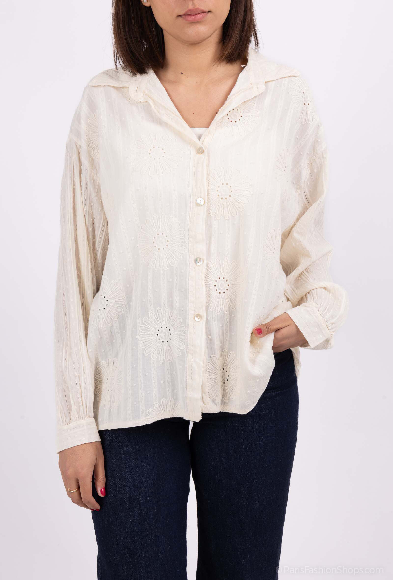 Grossiste Pépouz' Paris - Chemise 100% coton broderie soleil