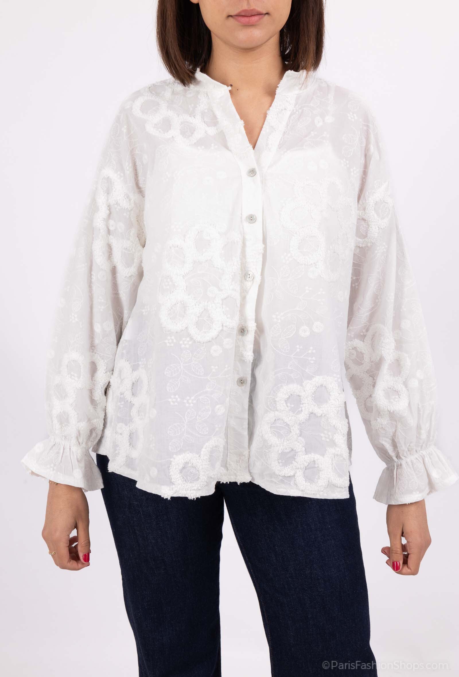 Grossiste Pépouz' Paris - Chemise 100% coton avec broderie fleurs