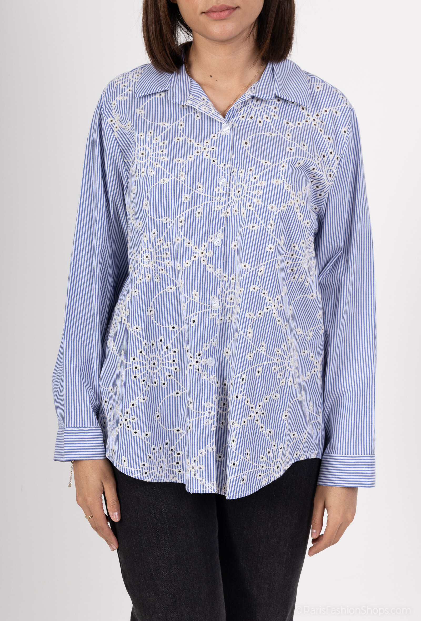Grossiste Pépouz' Paris - Chemise en coton à rayures avec broderie