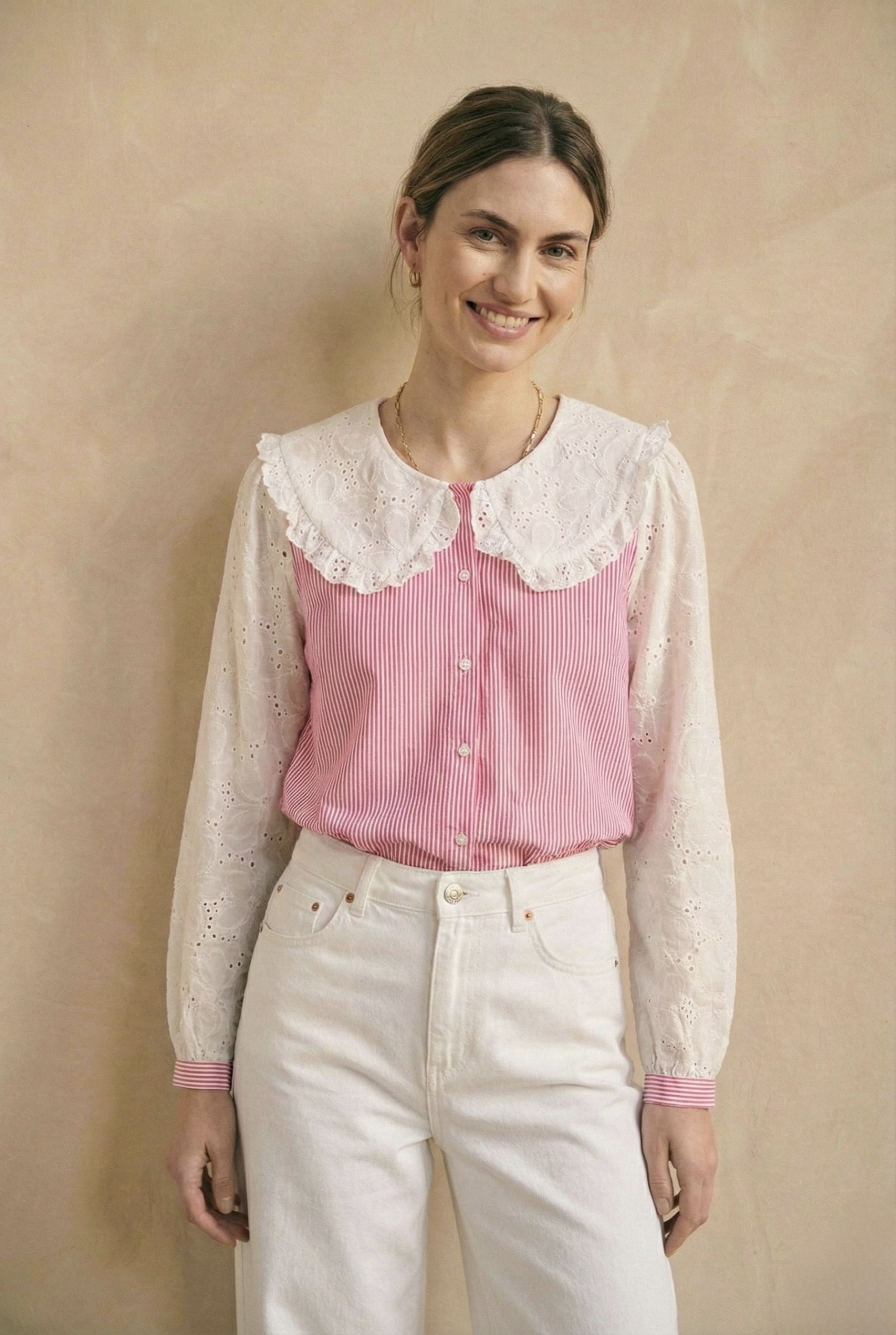 Grossiste Pépouz' Paris - Chemise rayée col claudine manches brodées
