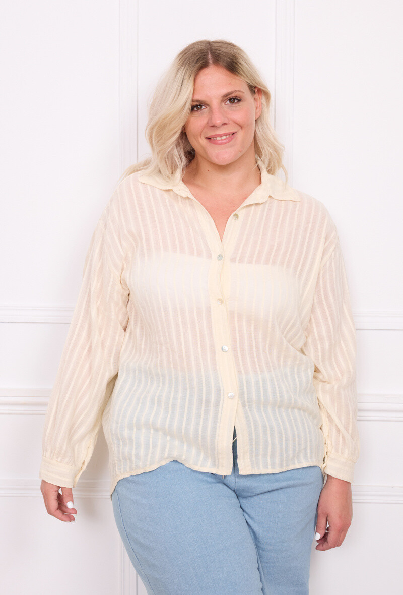 Grossiste Pépouz' Paris - GRANDE TAILLE Chemise 100% coton broderie à rayures