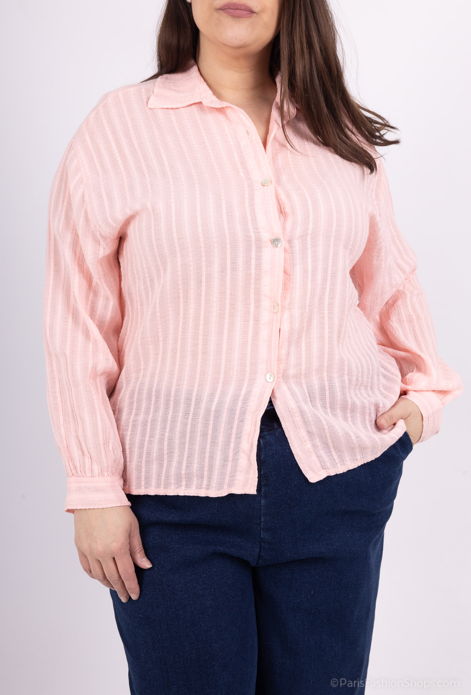 Grossiste Pépouz' Paris - GRANDE TAILLE Chemise 100% coton broderie à rayures