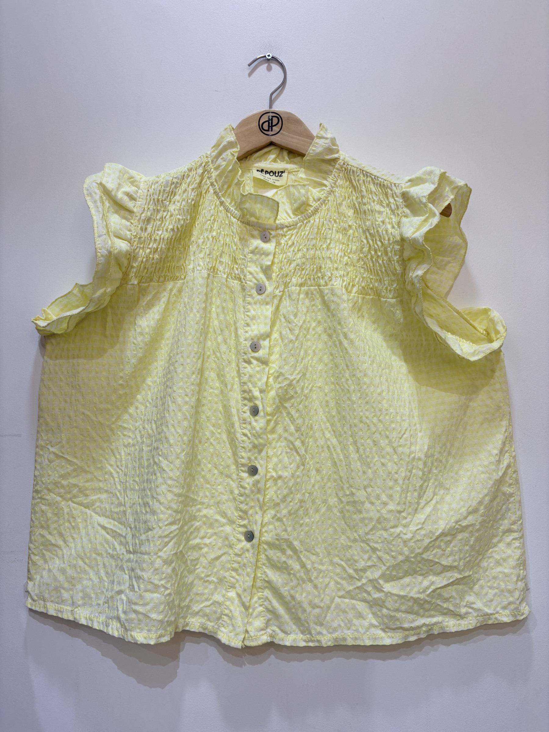 Mayorista Pépouz' Paris - Camisa de algodón con estampado de cuadros vichy y hombros con volantes