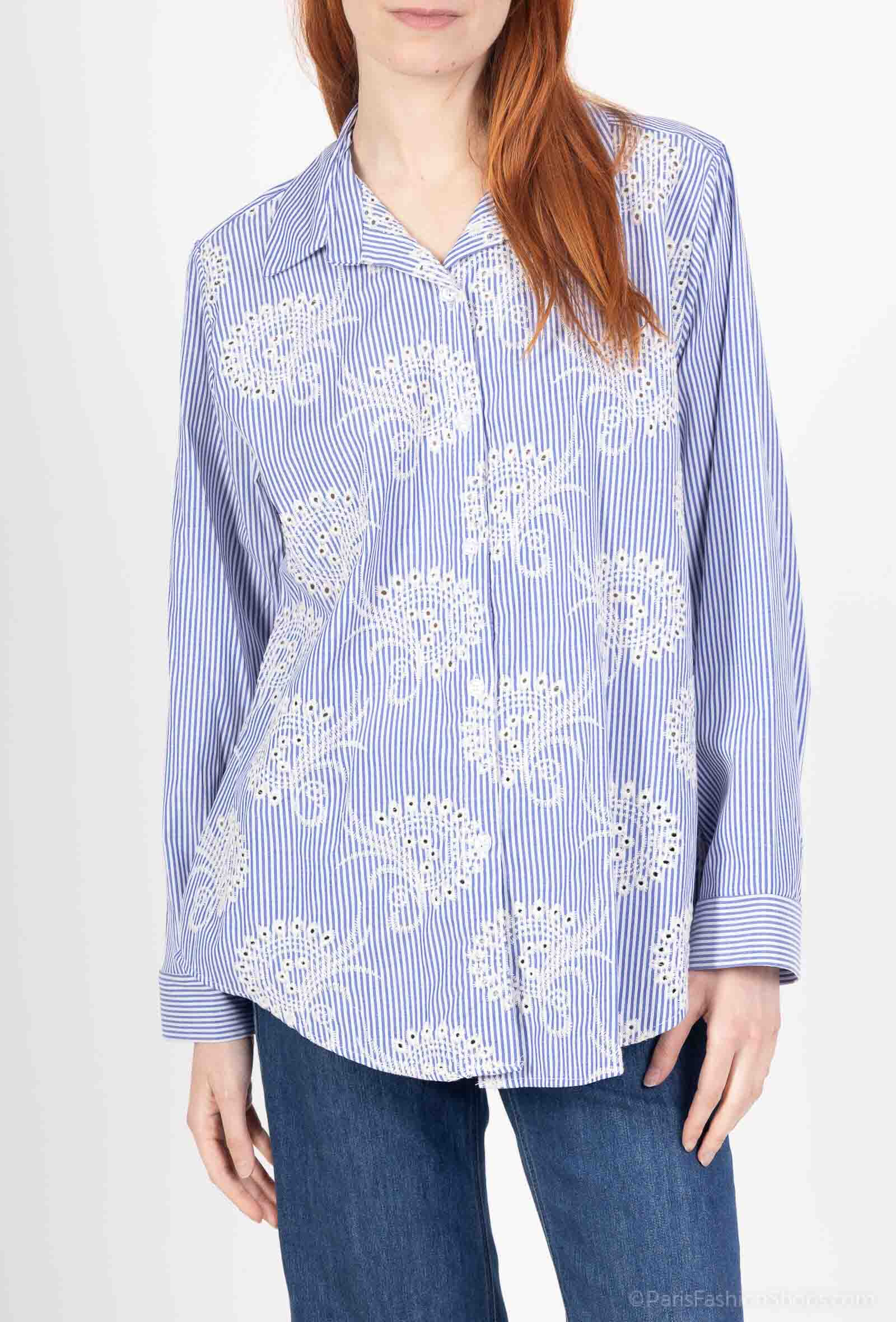 Grossiste Pépouz' Paris - Chemise à rayures avec broderie fleur