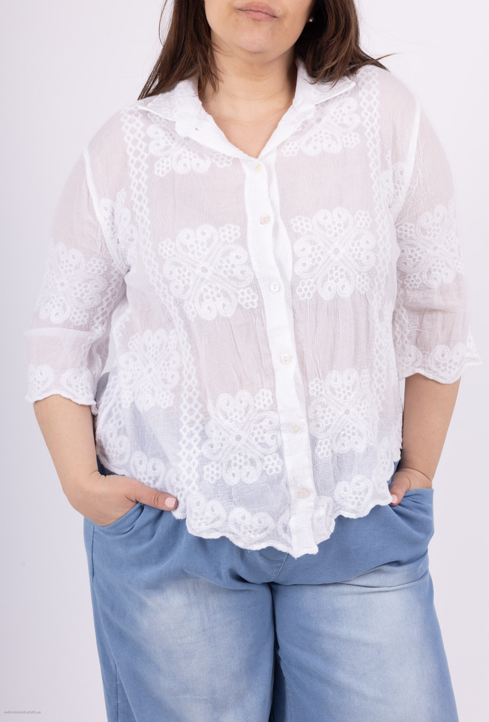 Grossiste Pépouz' Paris - GRANDE TAILLE Chemise brodée en 100% coton
