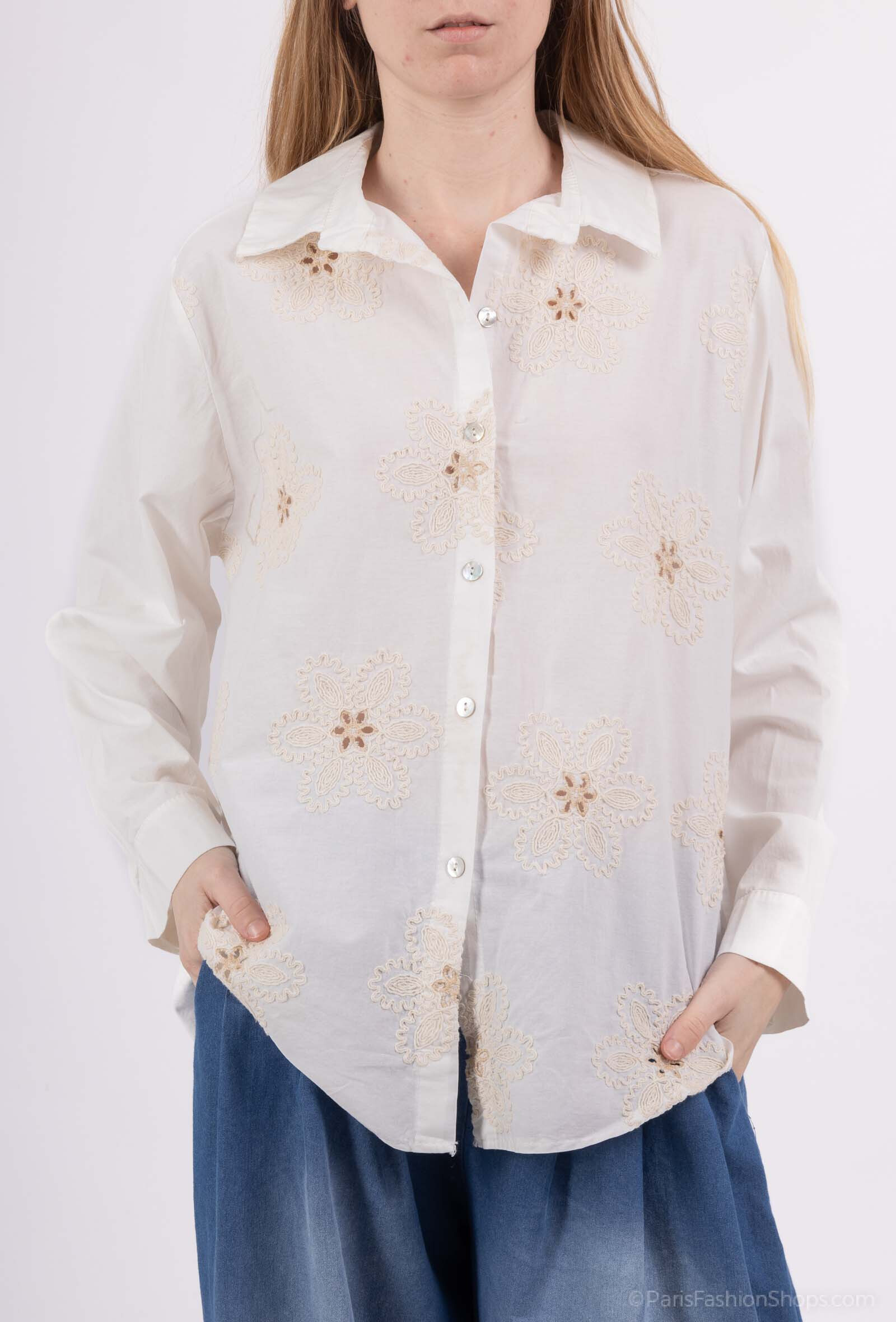 Grossiste Pépouz' Paris - Chemise broderie fleur